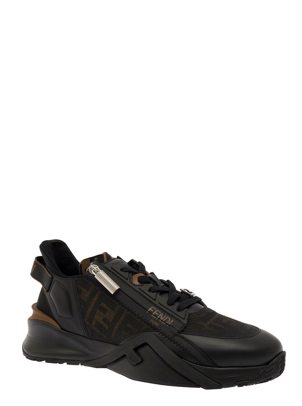 Fendi Men 'Fendi Flow' Black Low Sneakers With Diagonal F Detail In Fabric Man
