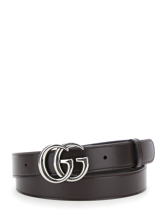 Gucci Men Brown Leather Belt With Gg Buckle For Men