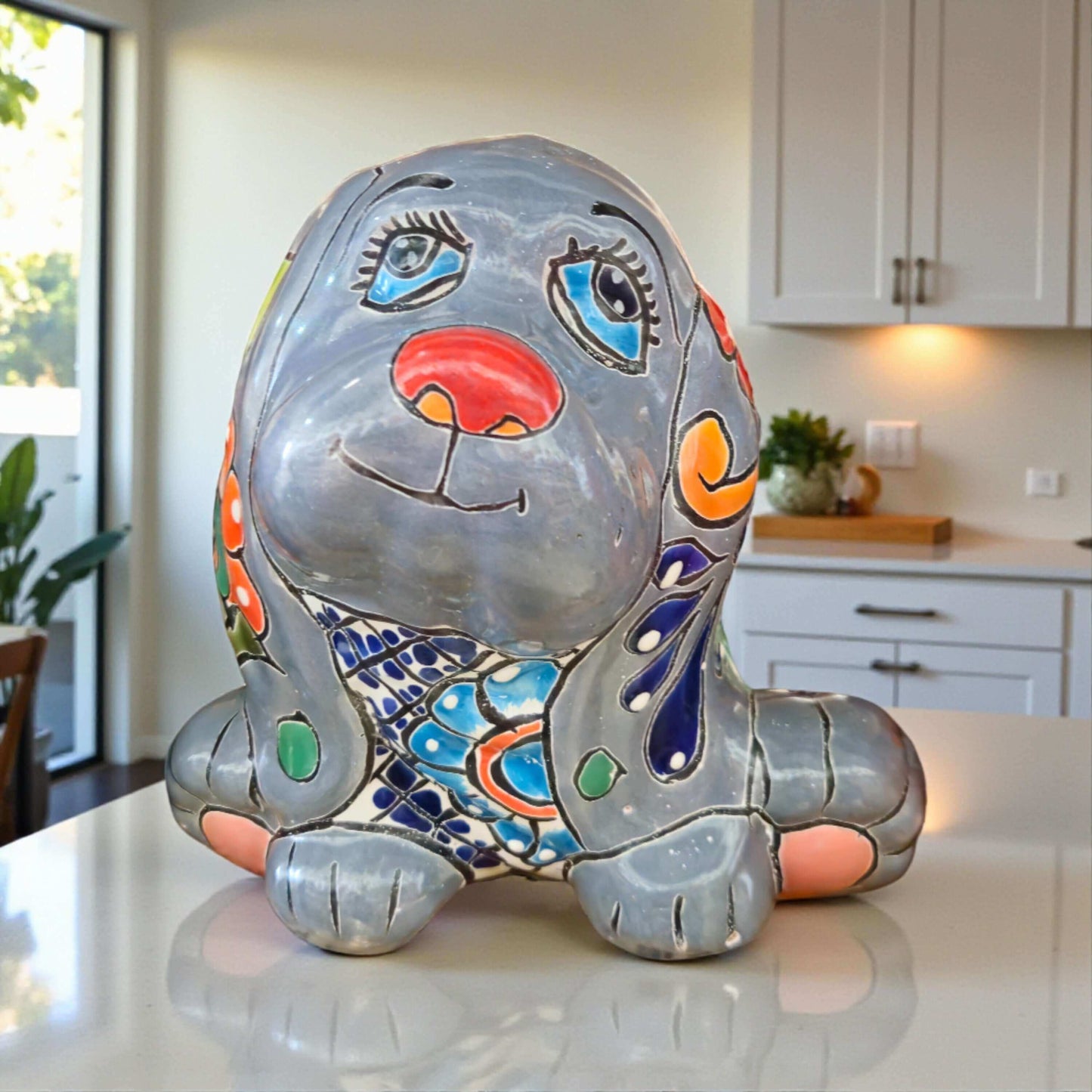 Colorful Talavera Dog Planter | Handcrafted Mexican Pot