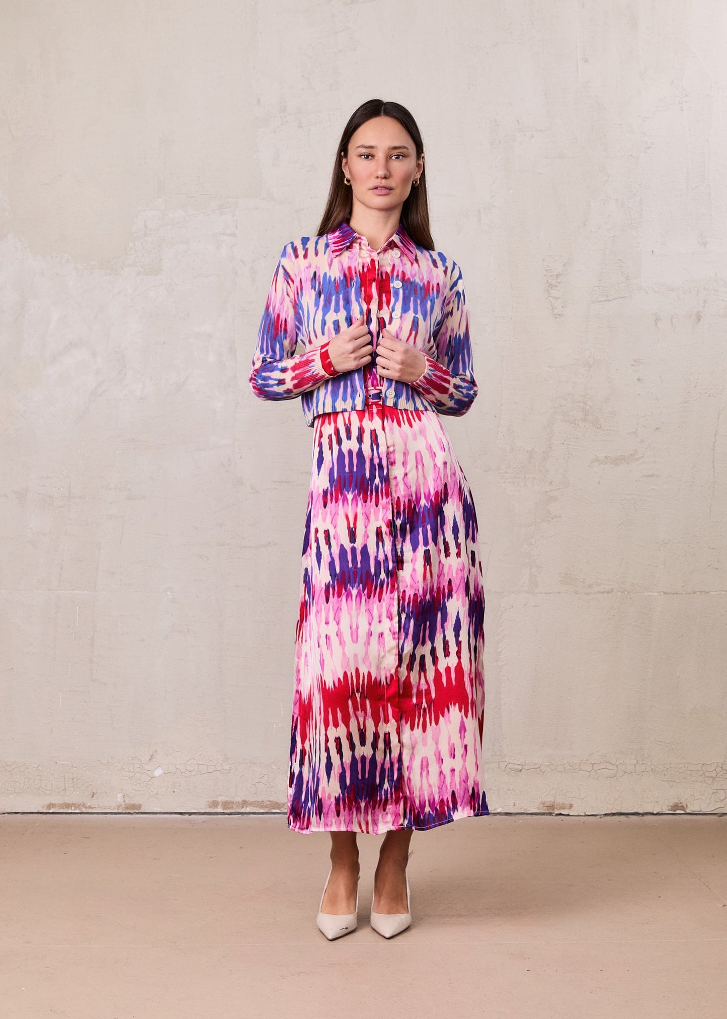 Buttoned Cardigan-Pink Watercolor-1