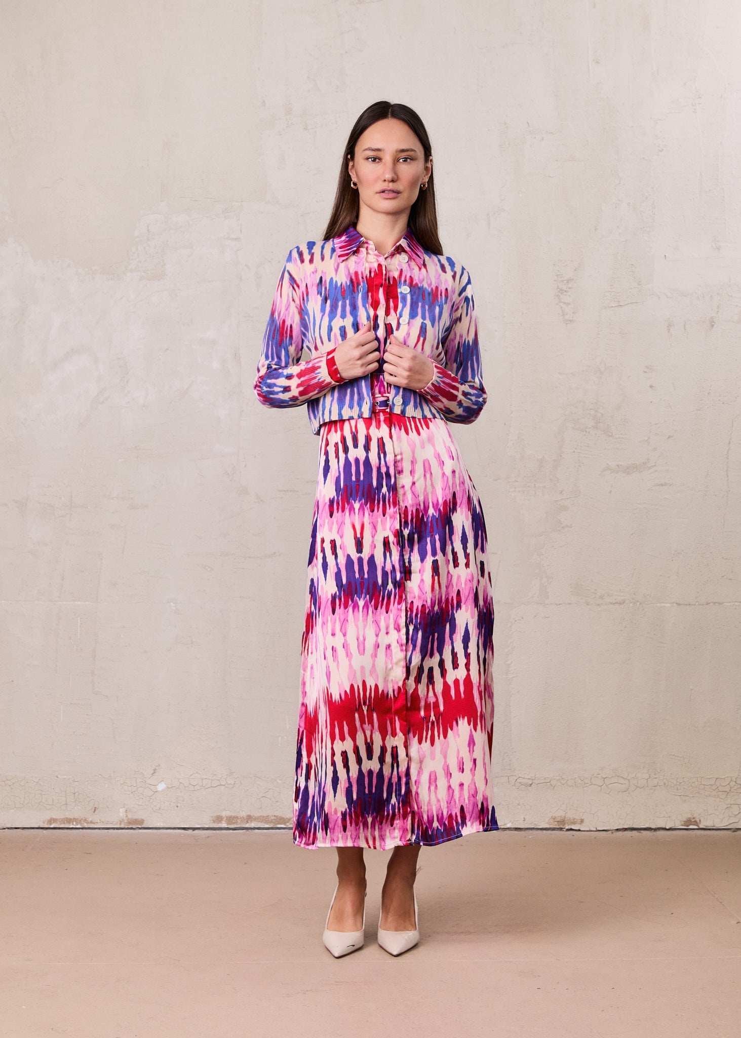 Buttoned Cardigan-Pink Watercolor-1