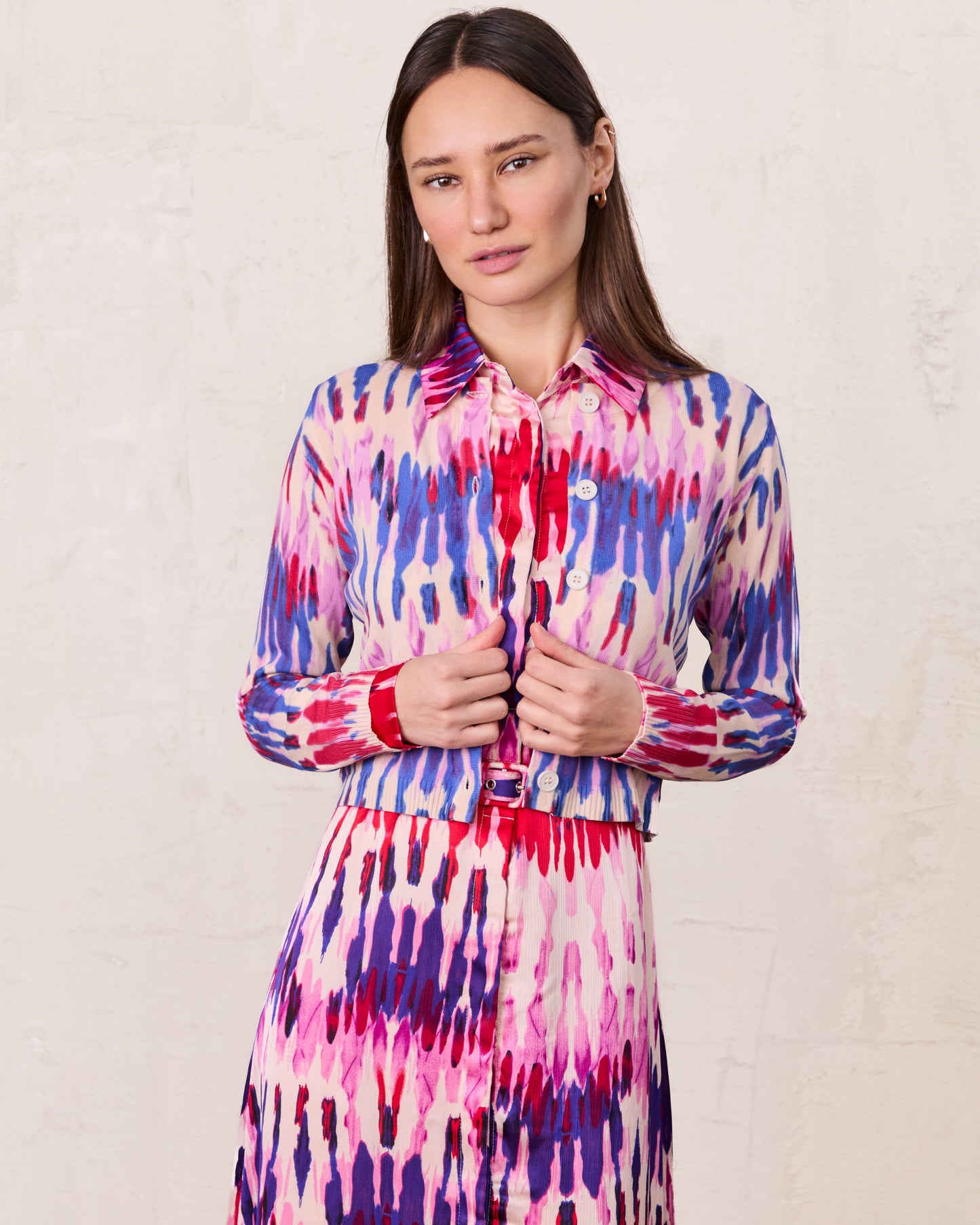 Buttoned Cardigan-Pink Watercolor-0