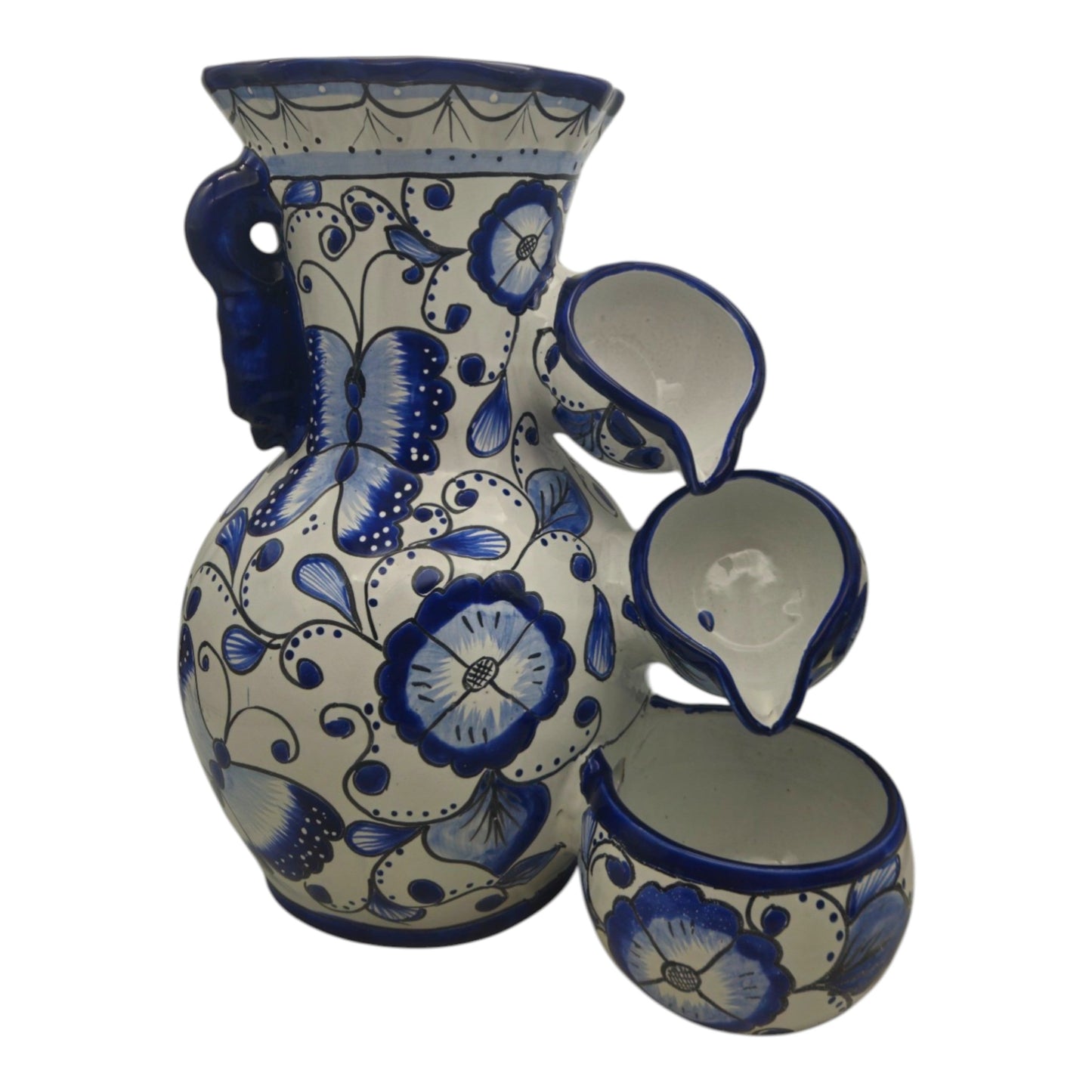 Blue & White Talavera Fountain | Handcrafted Floral Butterfly