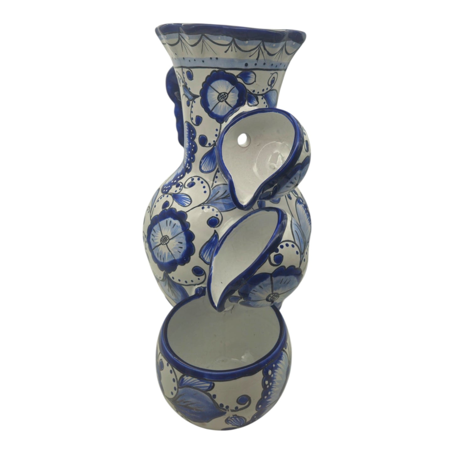 Blue & White Talavera Fountain | Handcrafted Floral Butterfly