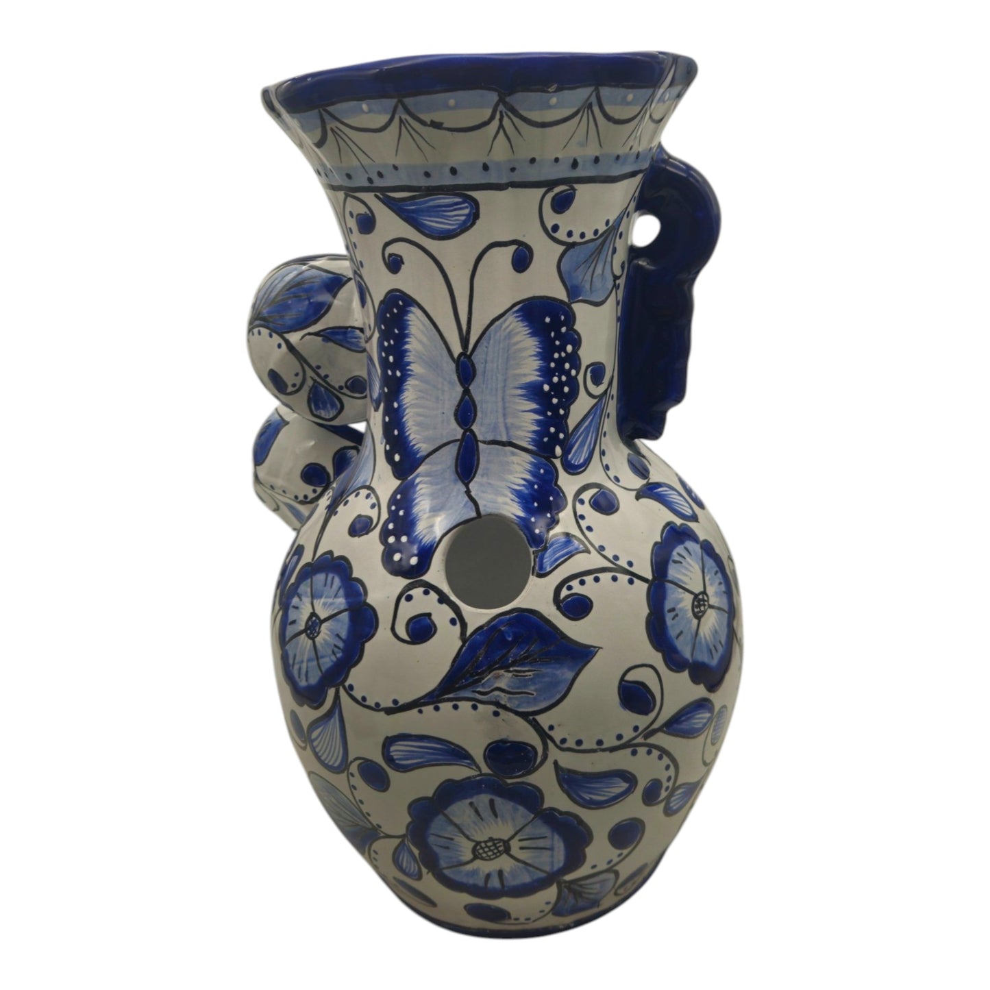 Blue & White Talavera Fountain | Handcrafted Floral Butterfly