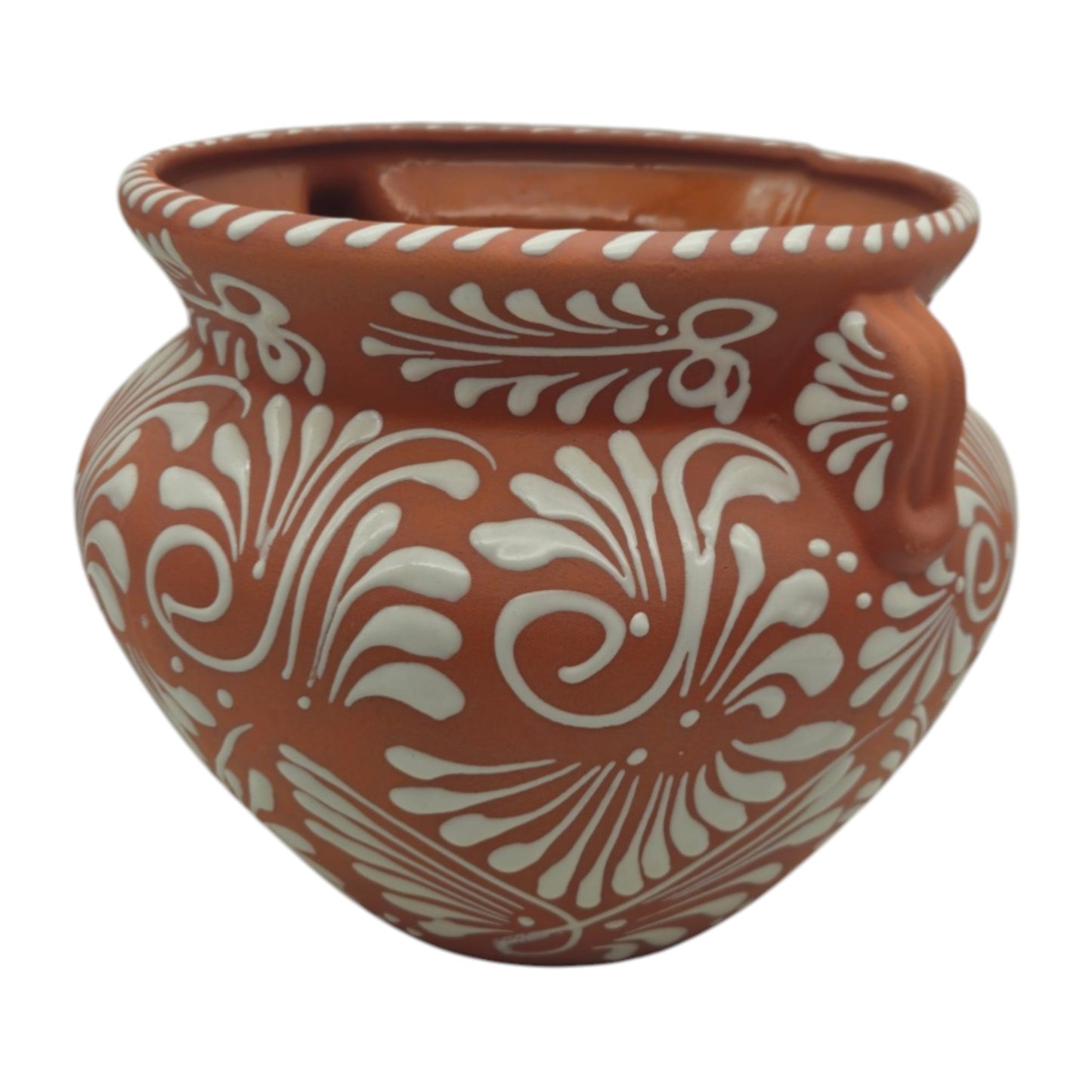 Handcrafted Talavera Flower Pot | Terracotta & White Design
