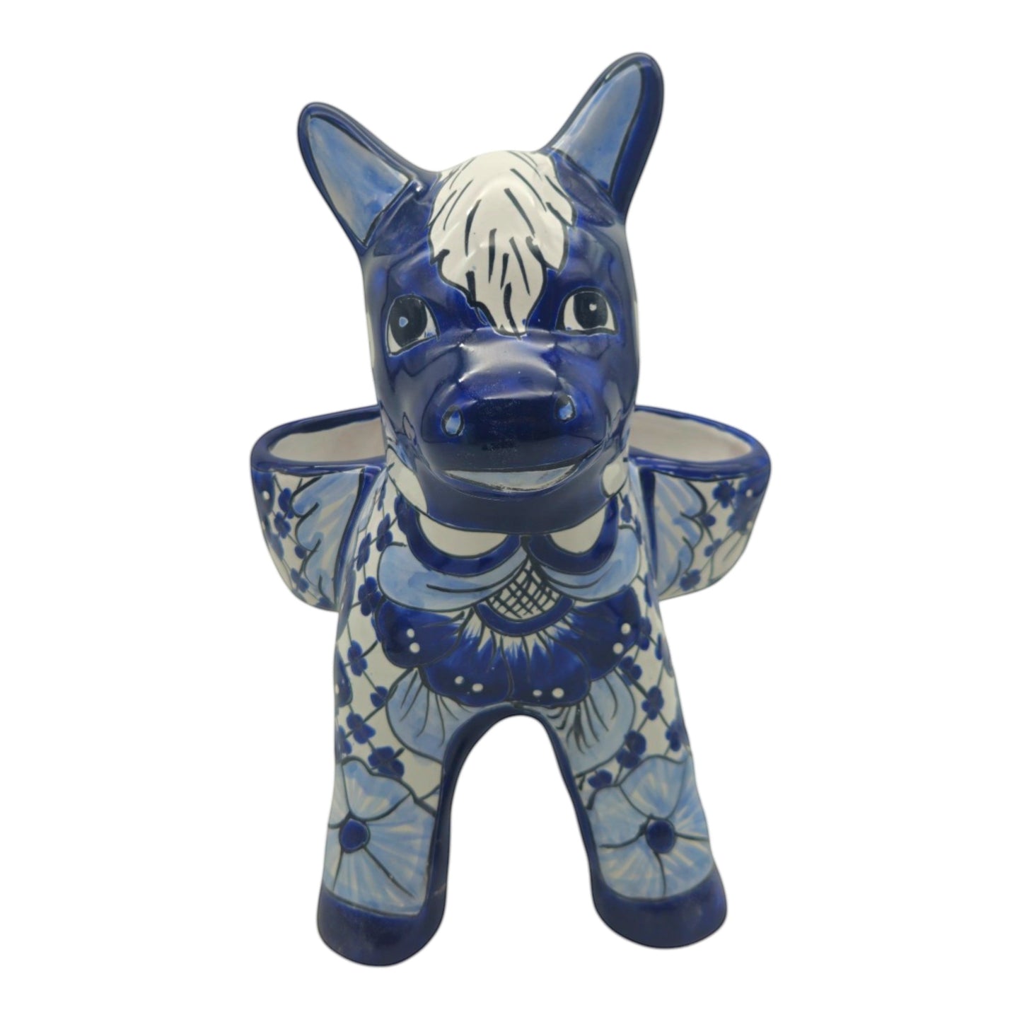Blue & White Talavera Donkey Planter | Handcrafted Mexican Art
