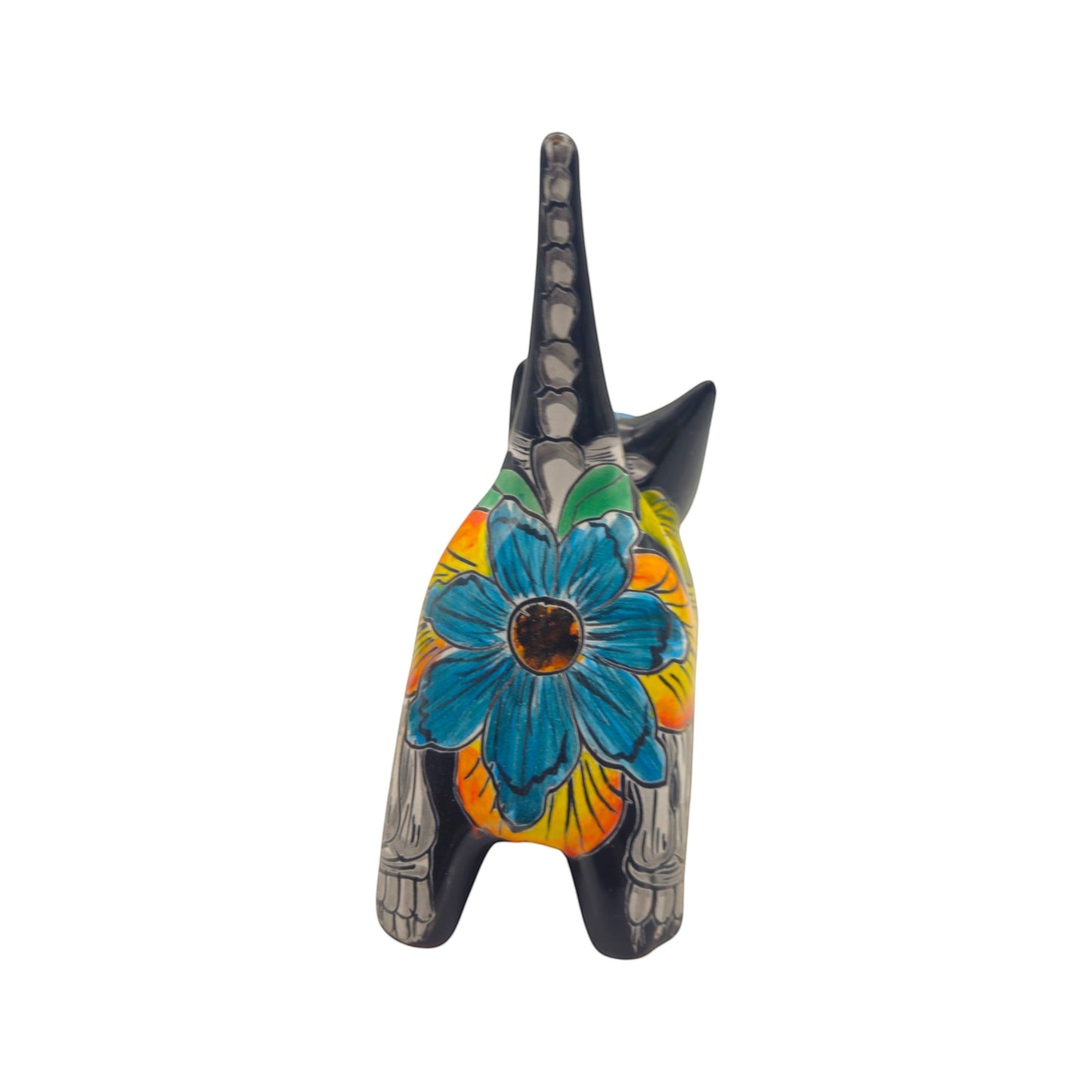 Hand-Painted Talavera Stretching Cat Statue | Day of the Dead Mexican Decor