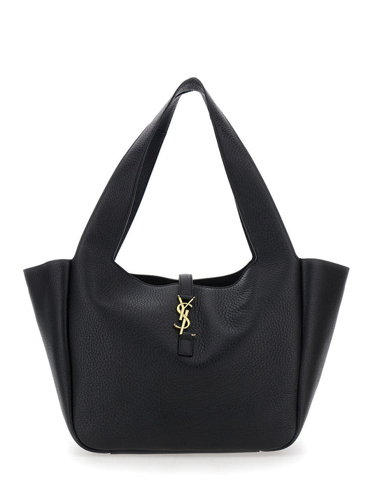 Saint Laurent Women Black Tote Bag With Two Top Handles And Hook Closure Cassandre In Hammered Leather Woman