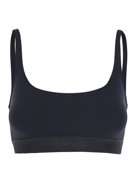Tom Ford Women Bralette Top 'Brj016jex166l' With Wide Neckline And Lettering Logo On The Front In Black Stretch Modal For Women