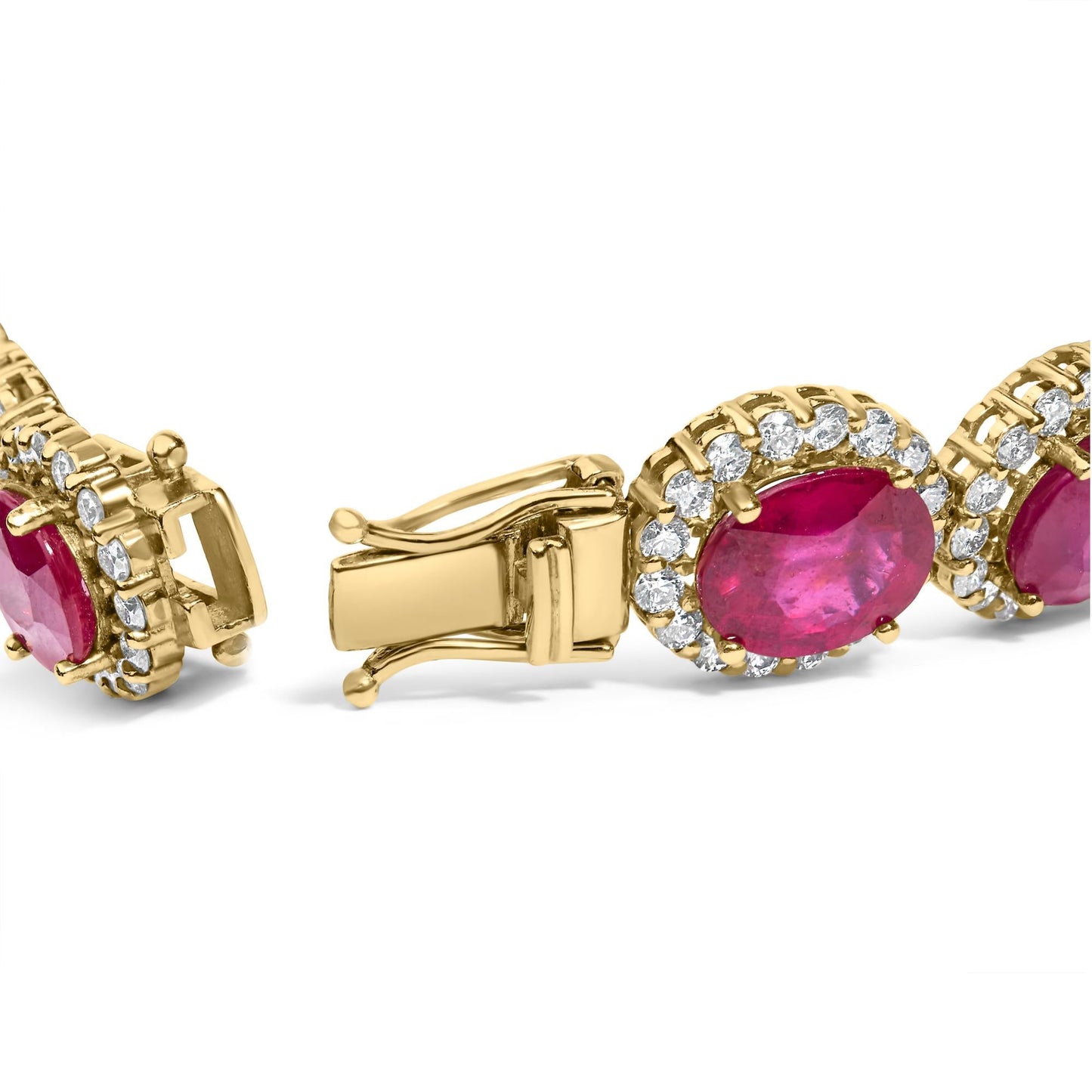 14K Yellow Gold 6 2/5 Cttw Diamond and 34.0 Cttw Oval Red Ruby Halo Link Bracelet (I-J Color, SI1-SI2 Clarity) - 7.25" Inches-1