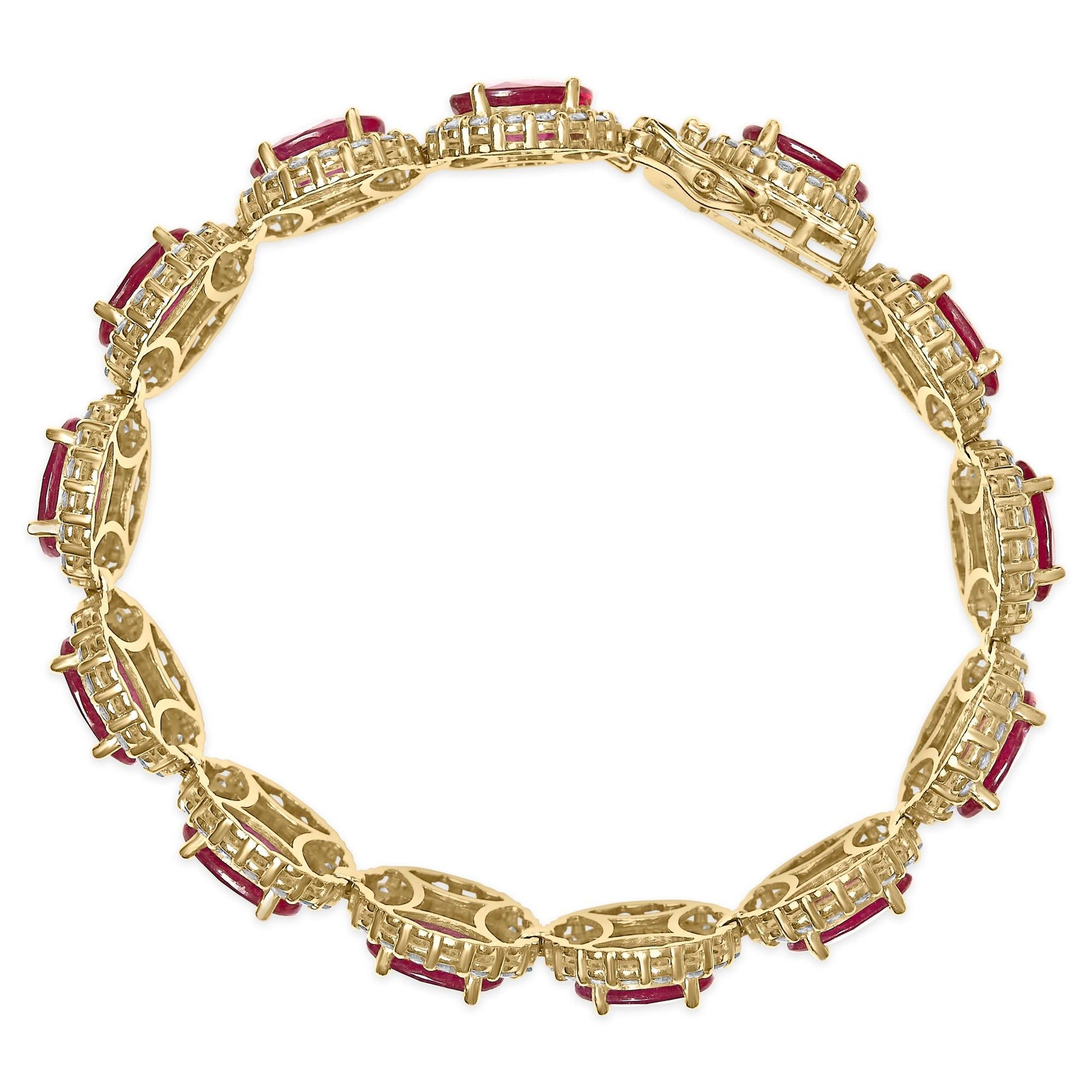 14K Yellow Gold 6 2/5 Cttw Diamond and 34.0 Cttw Oval Red Ruby Halo Link Bracelet (I-J Color, SI1-SI2 Clarity) - 7.25" Inches-3