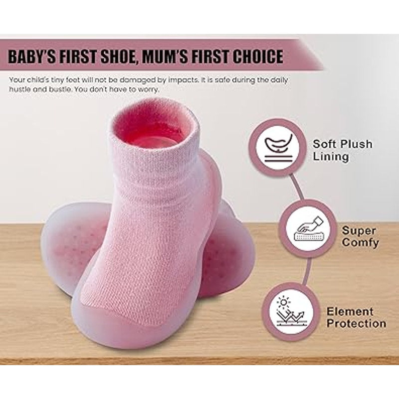 Baby Girl Toddler Size 2 Years Pink Slip On First Non Slip Soft Sole Sock Shoes