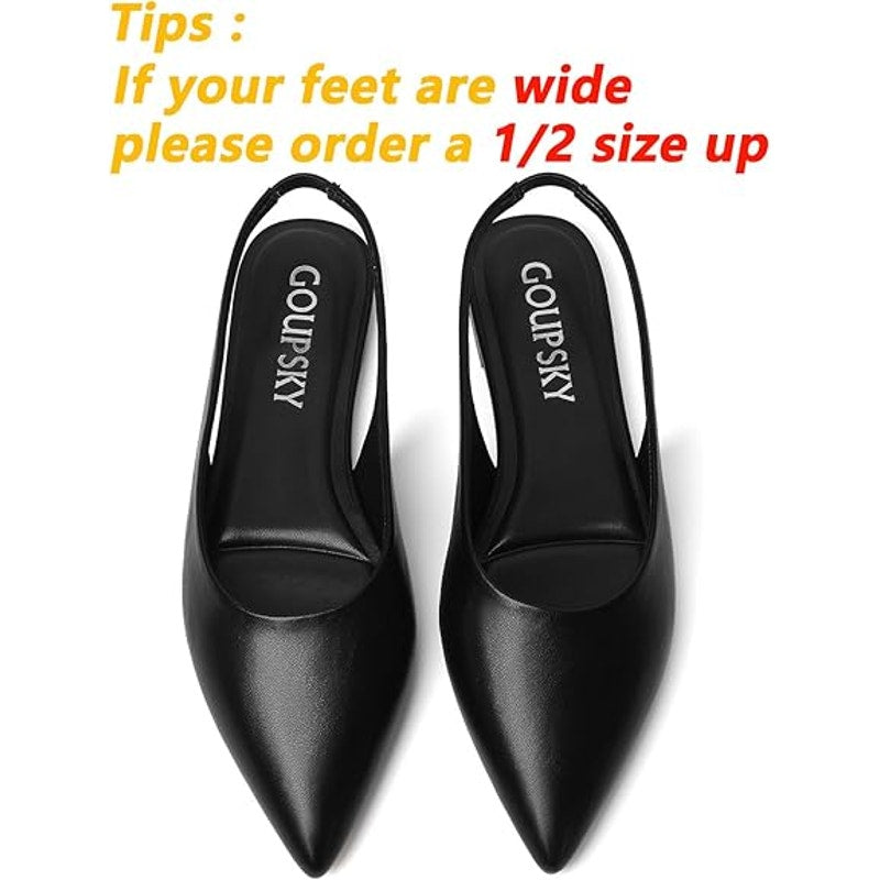 GroupSky Womens Size 7.5 Black Flats Slingback Slide On Closed Pointed Toe Shoes