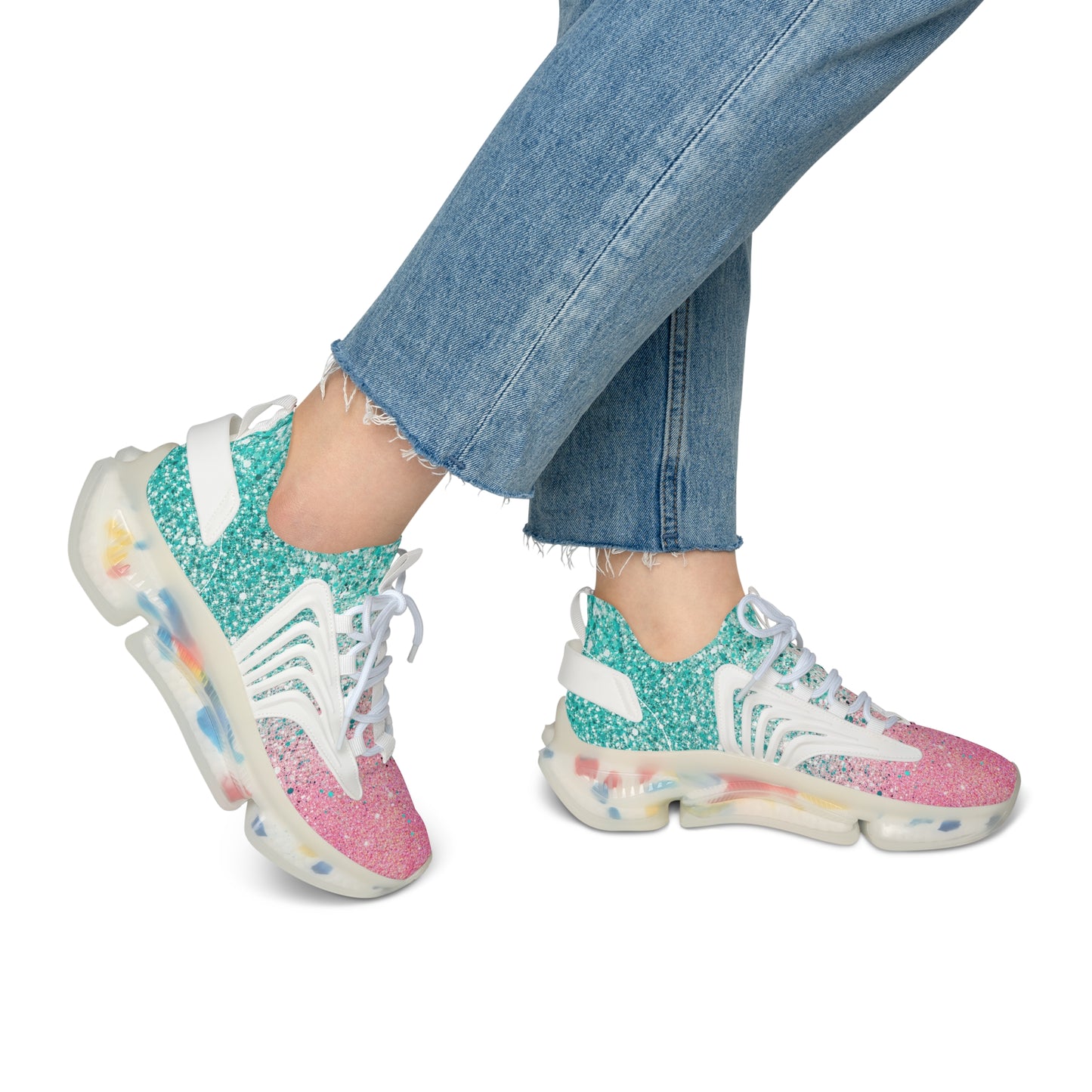 Women's Pink Speckled Mesh Sneakers — Lightweight Casual Running Shoes