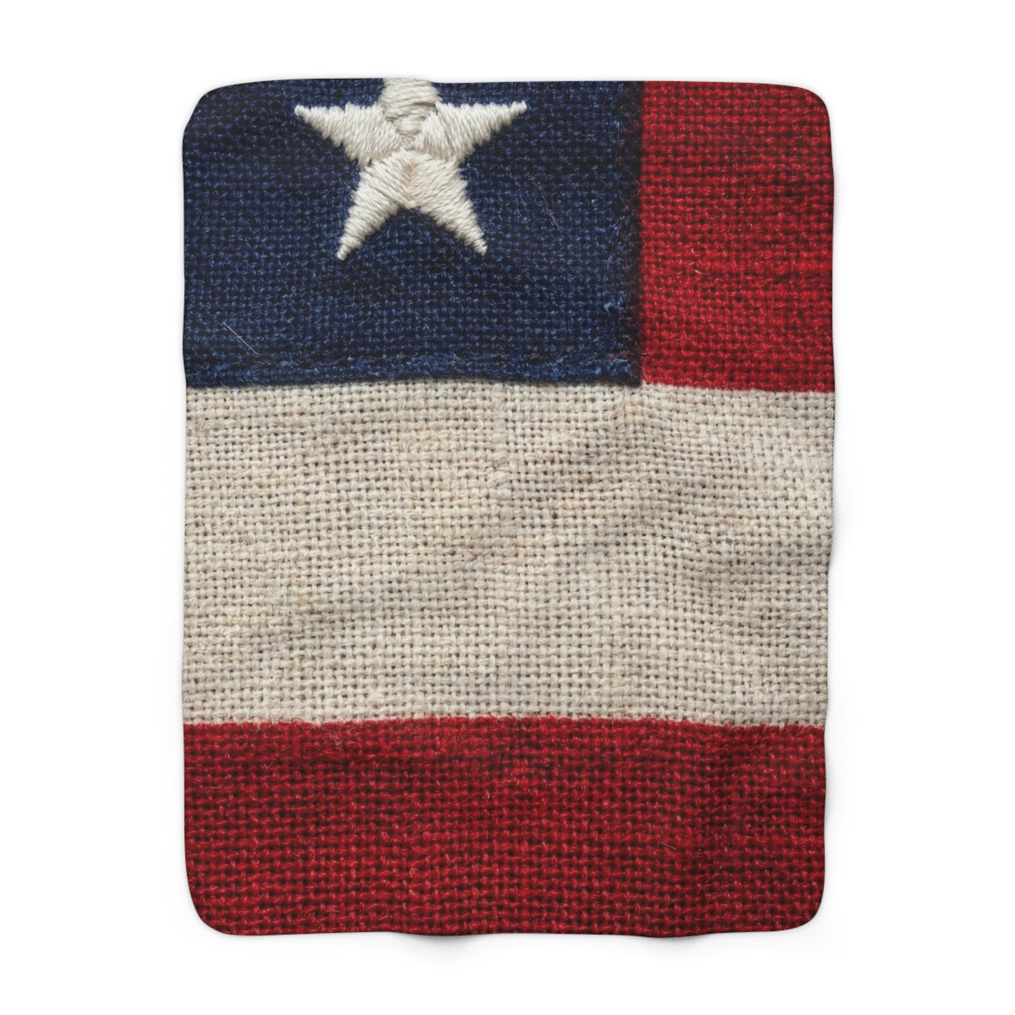 American Flag Burlap Texture Print Sherpa Blanket Patriotic Stars Stripes Throw