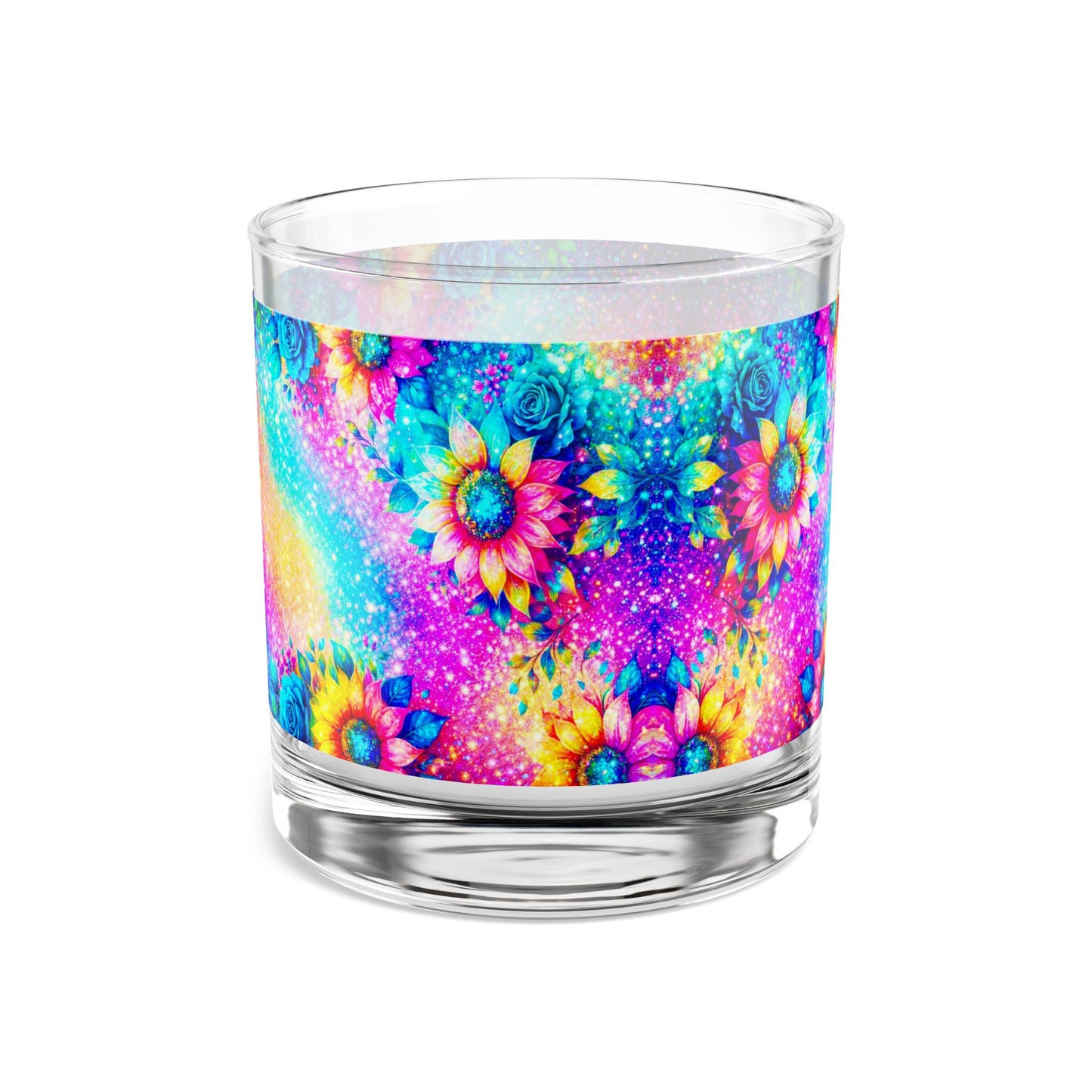 Rainbow Sunflower Galaxy Rocks Glass 10oz