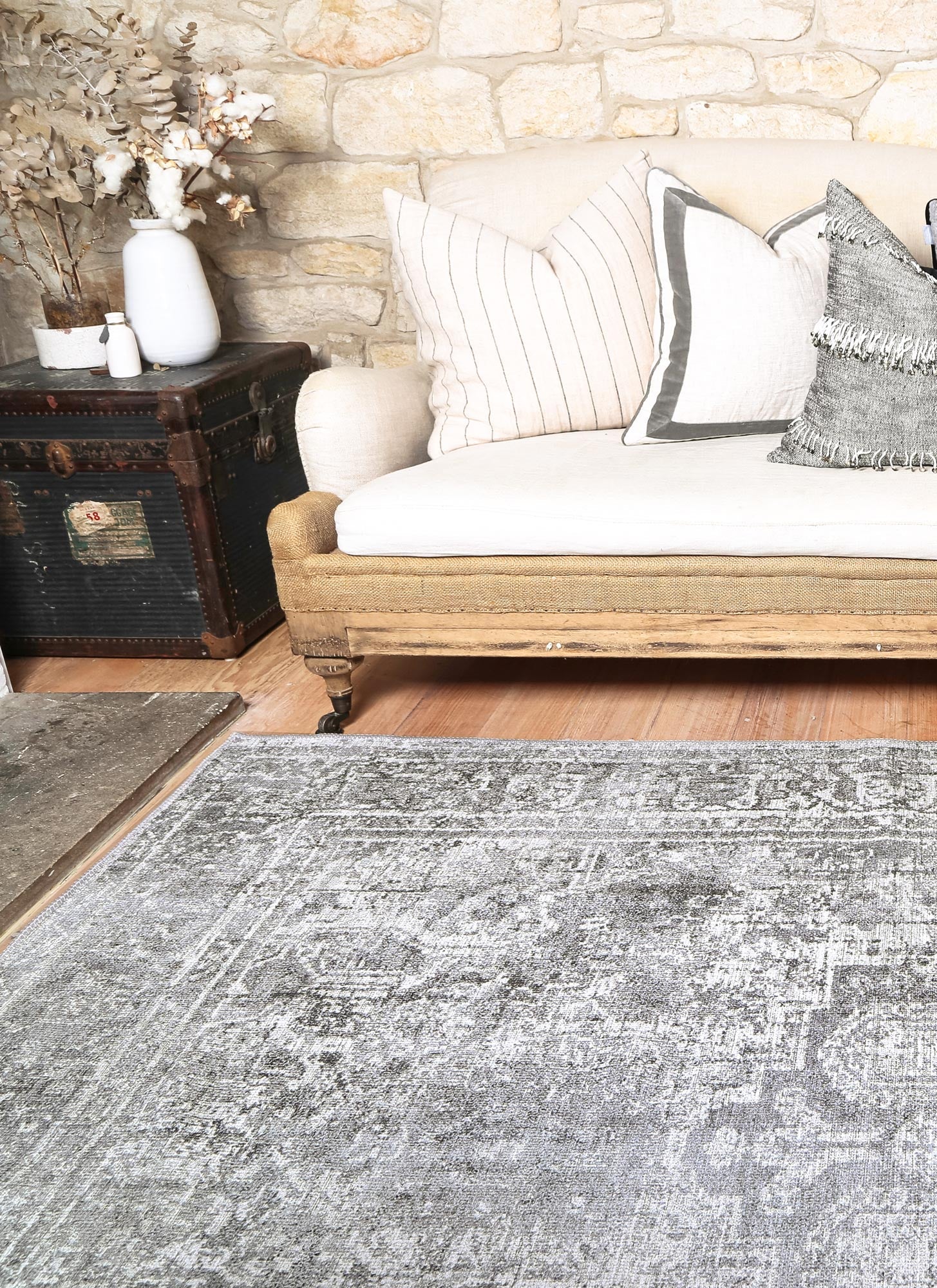 Distressed Vintage Chilaz in Grey Rug-2