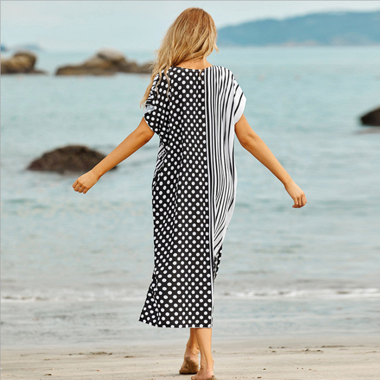 Polyester Irregular Print Beach Dress ¨C Sun Protection Bikini Cover-Up, Vacation Kimono for Women