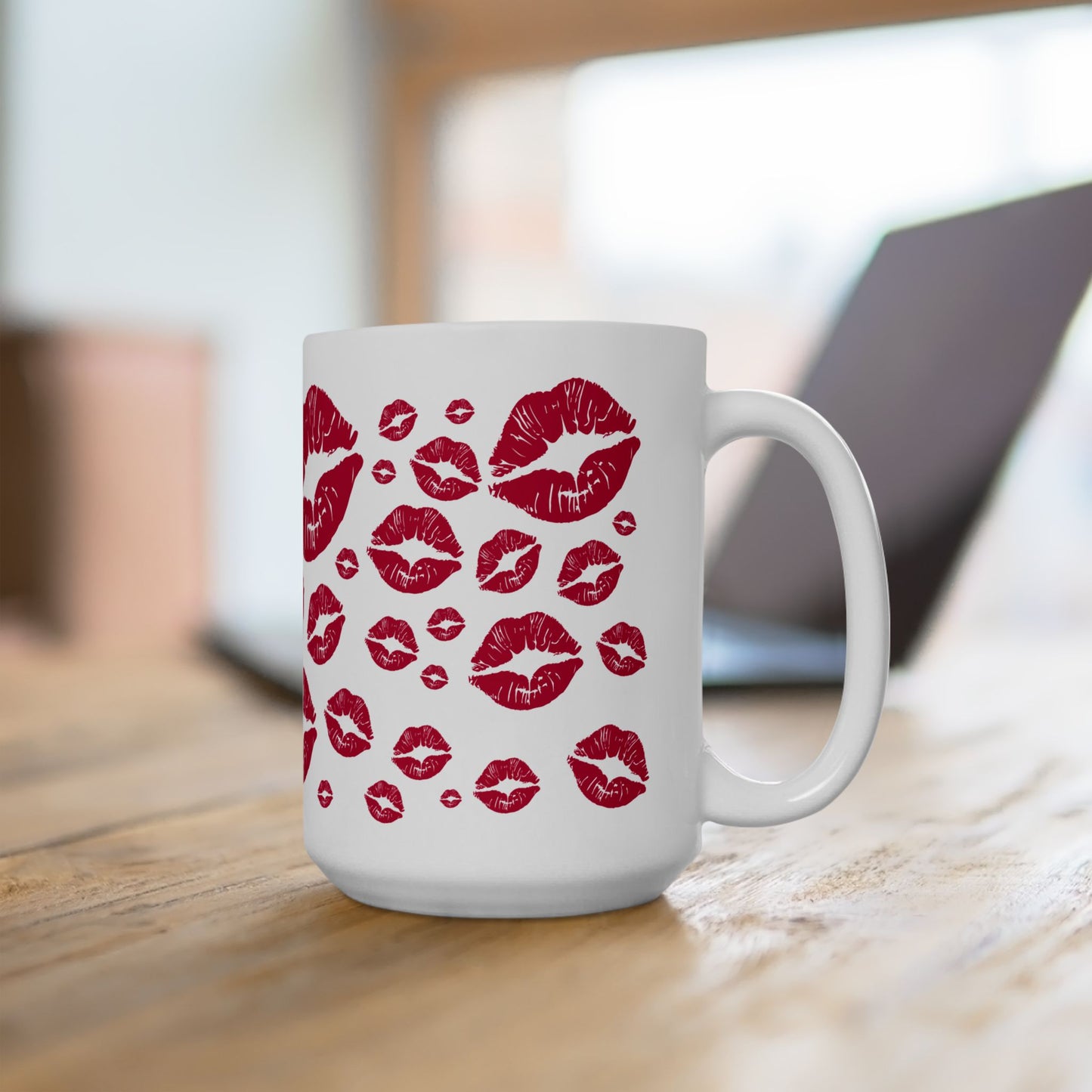Romantic Kiss Print Ceramic Mug, Perfect for Valentine's Day Gift, Couples Coffee Mug, Lip Print Tea Cup, Cute Kitchen Decor