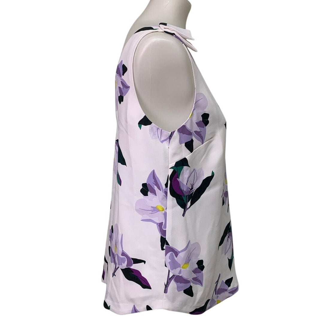 Banana Republic Womens Small White 100% Polyester Floral Sleeveless V Neck Top