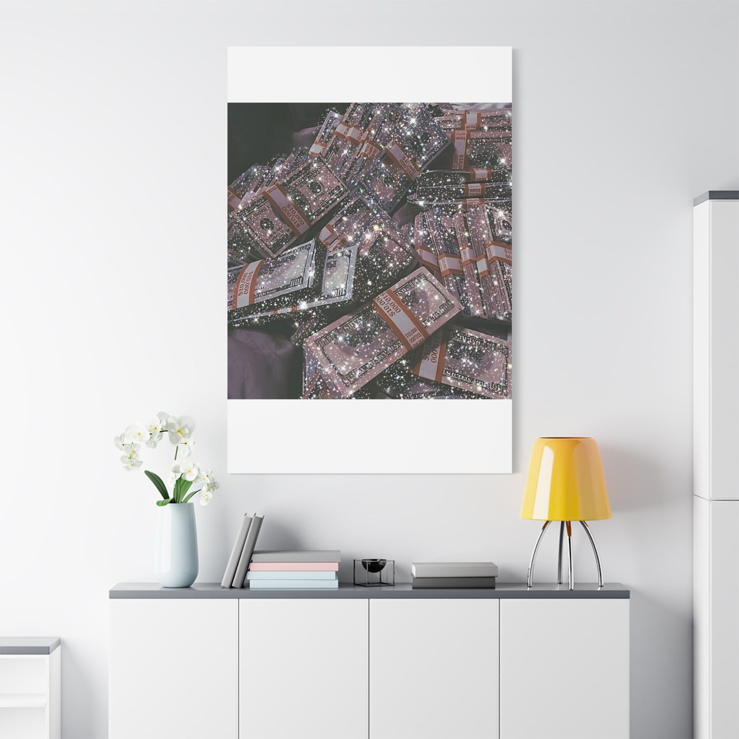 Sparkling Money Canvas Art, Glittery Wall Decor for Home, Modern Art Piece, Gift for Art Lovers, Chic Office Decor, Unique Wall Hanging