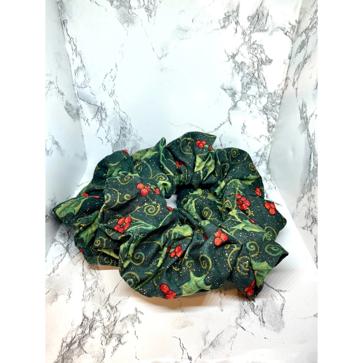 Glitter Holly Christmas Scrunchie