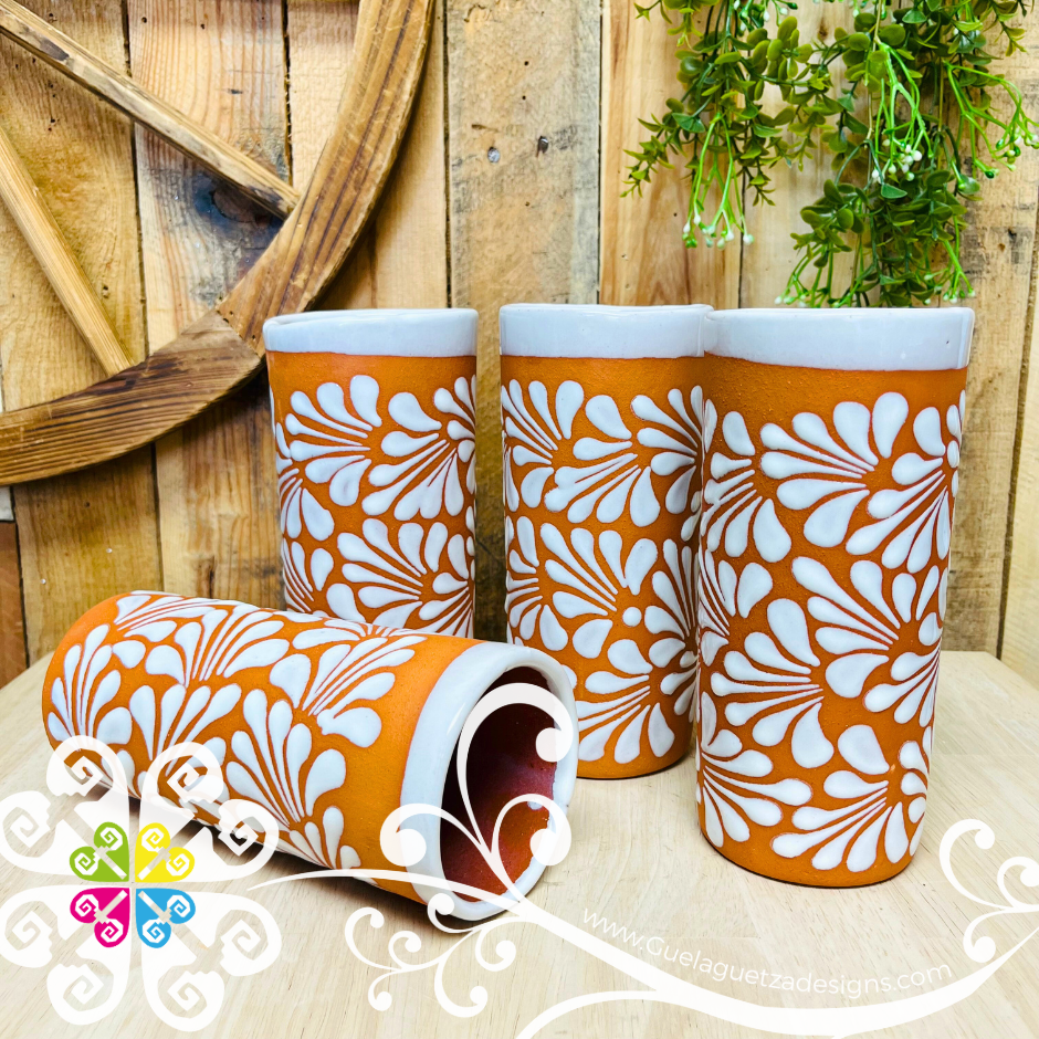 Set of 4 Natural/White Espiga Cilindro Tall Cup - Set Clay Cup