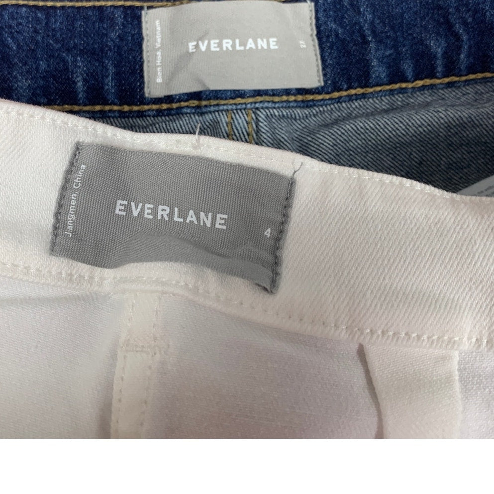 2 Everlane Womens Size 4 PolyCotton White Blue Denim Jean Short Shorts w Pockets
