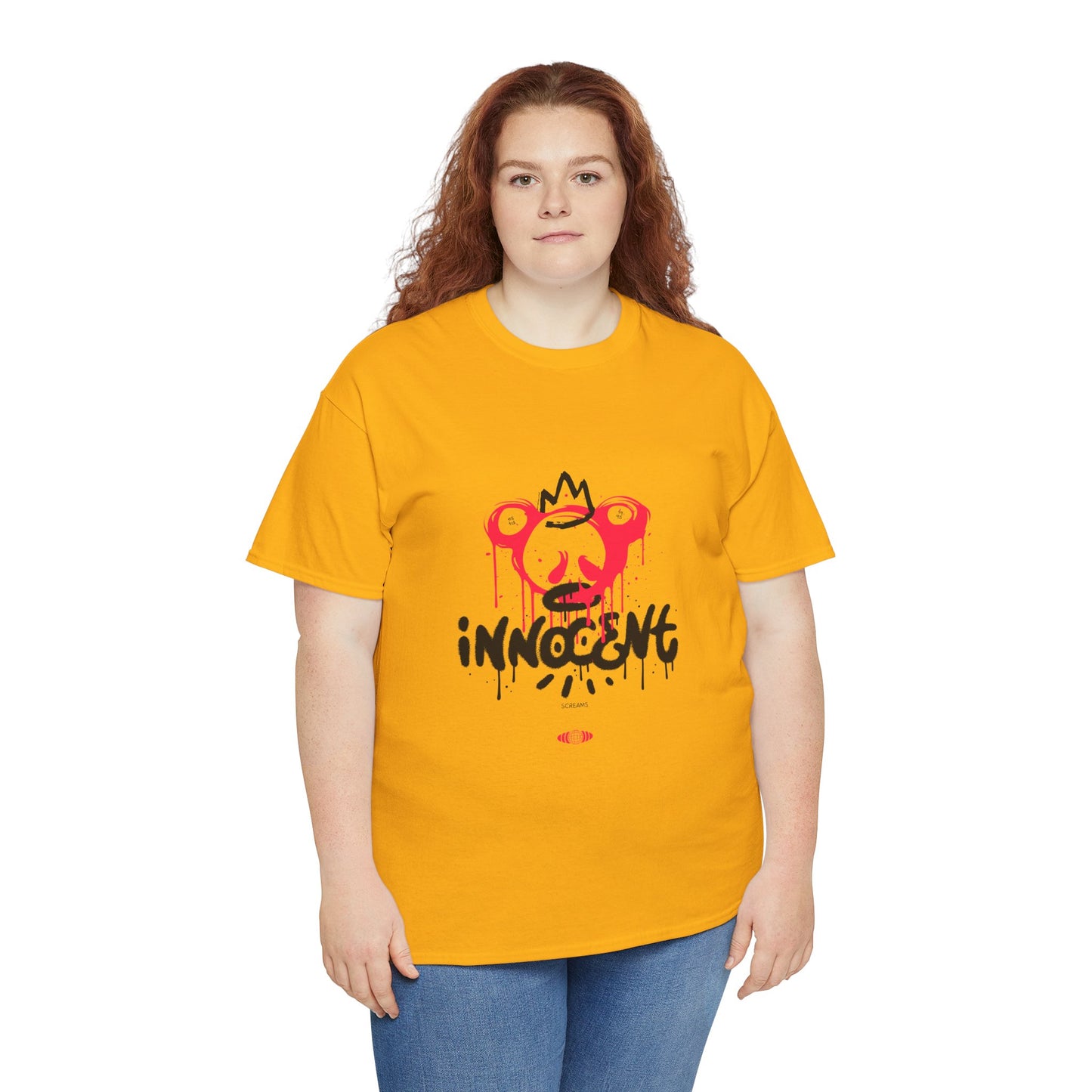 Edgy Graphic Tee: 'Innocent' Design, Urban Fashion, Streetwear, Unisex Cotton T-Shirt, Music Festivals, Casual Wear