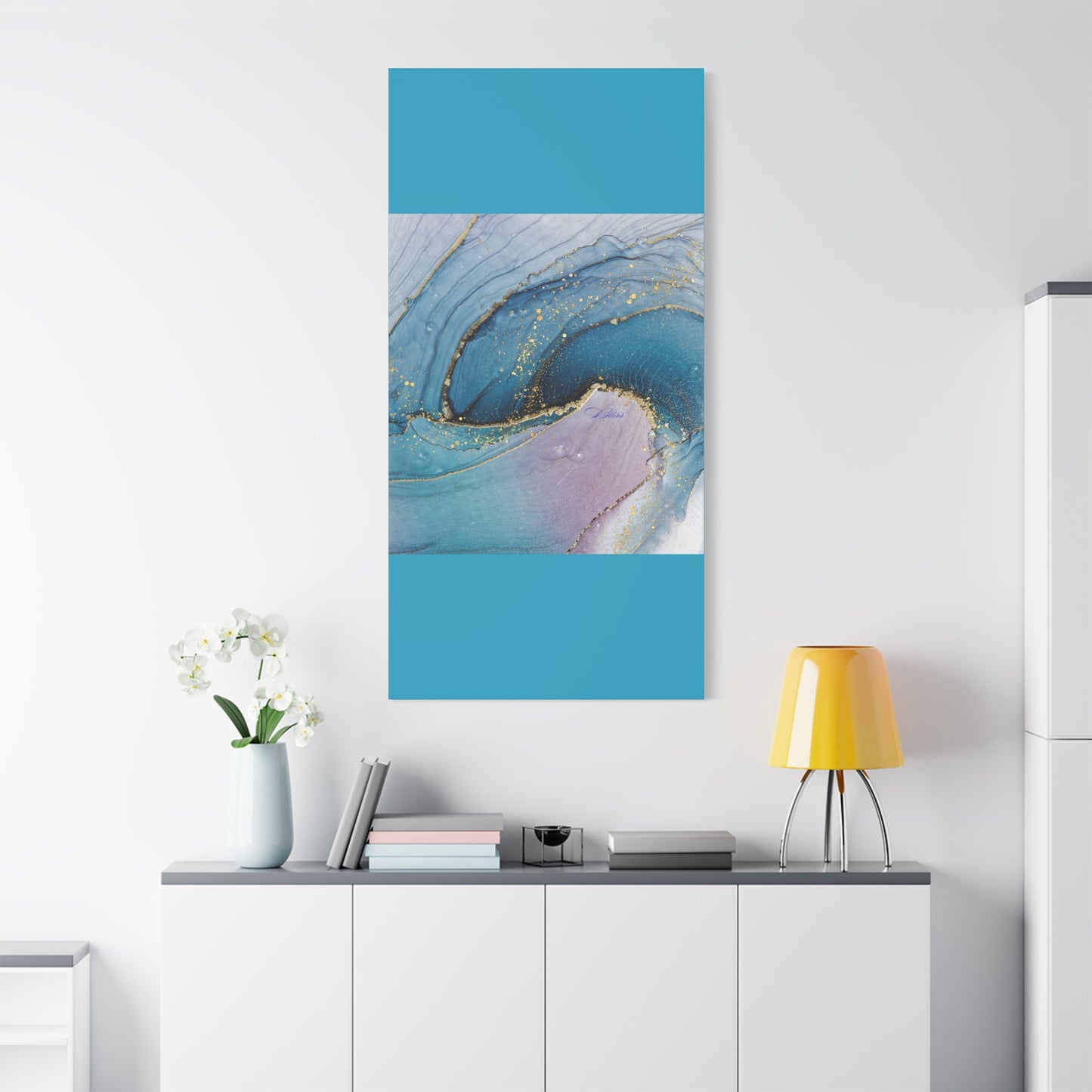 Canvas Wall Art, Abstract Ocean Wave, Modern Decor, Home Office, Gift for Her, Blue Gold Artwork, Living Room Wall Decor