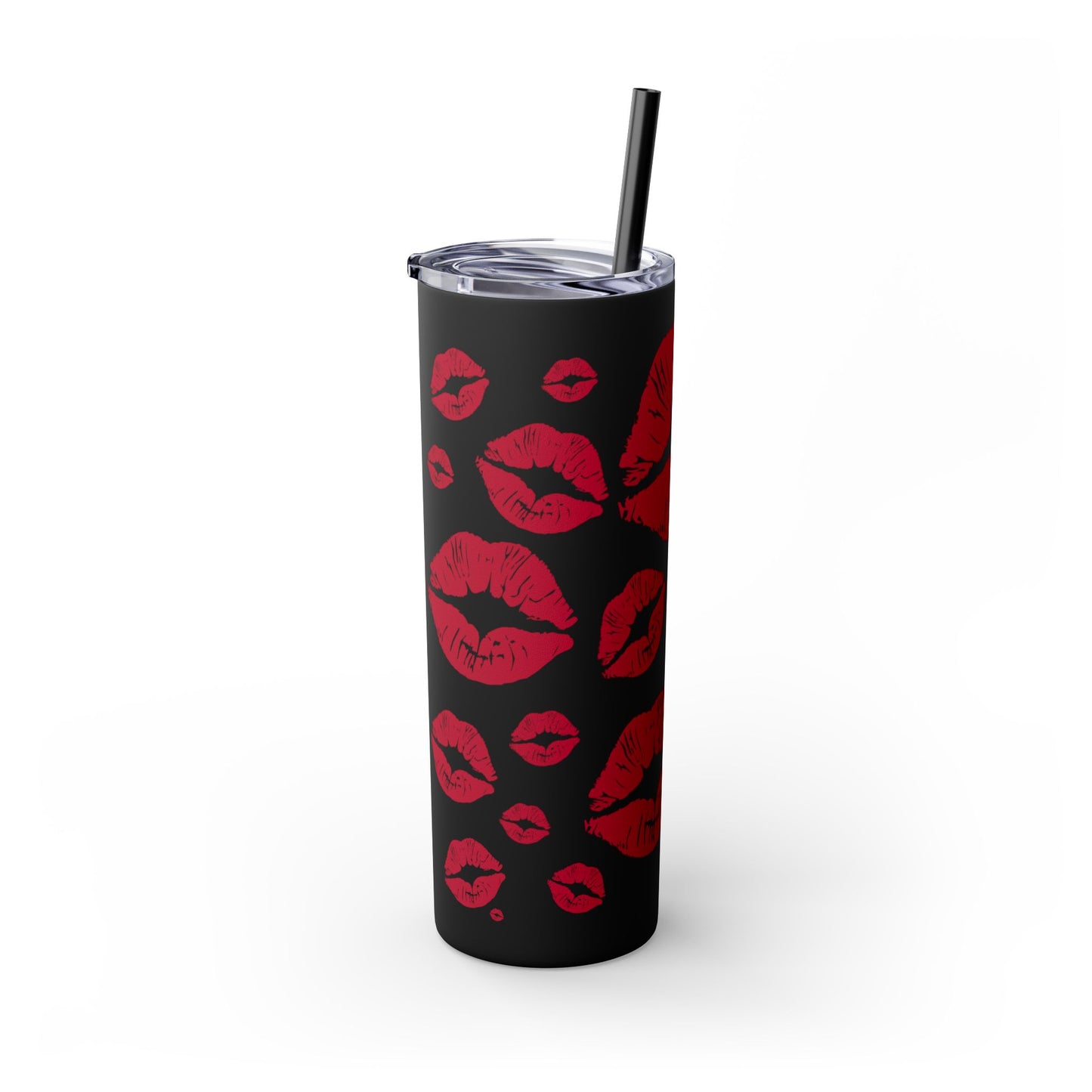 Red Lips Kiss Mark Skinny Tumbler, 20oz | Kiss Print Drinkware | Cute Gift for Her | Travel Mug | Valentine's Day, Wedding Favor