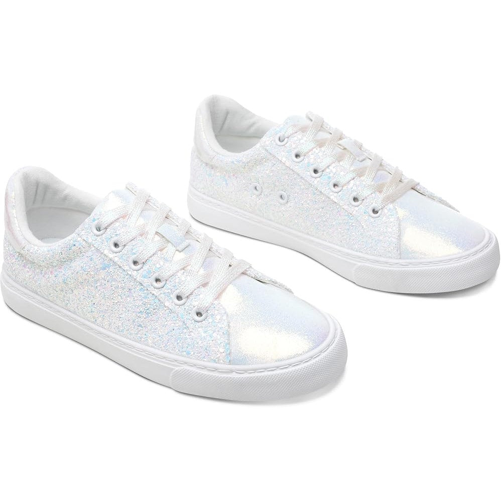 Aisfaes Womens Size 9 Rainbow Confetti Glitter White Lace Up Low Top Sneakers