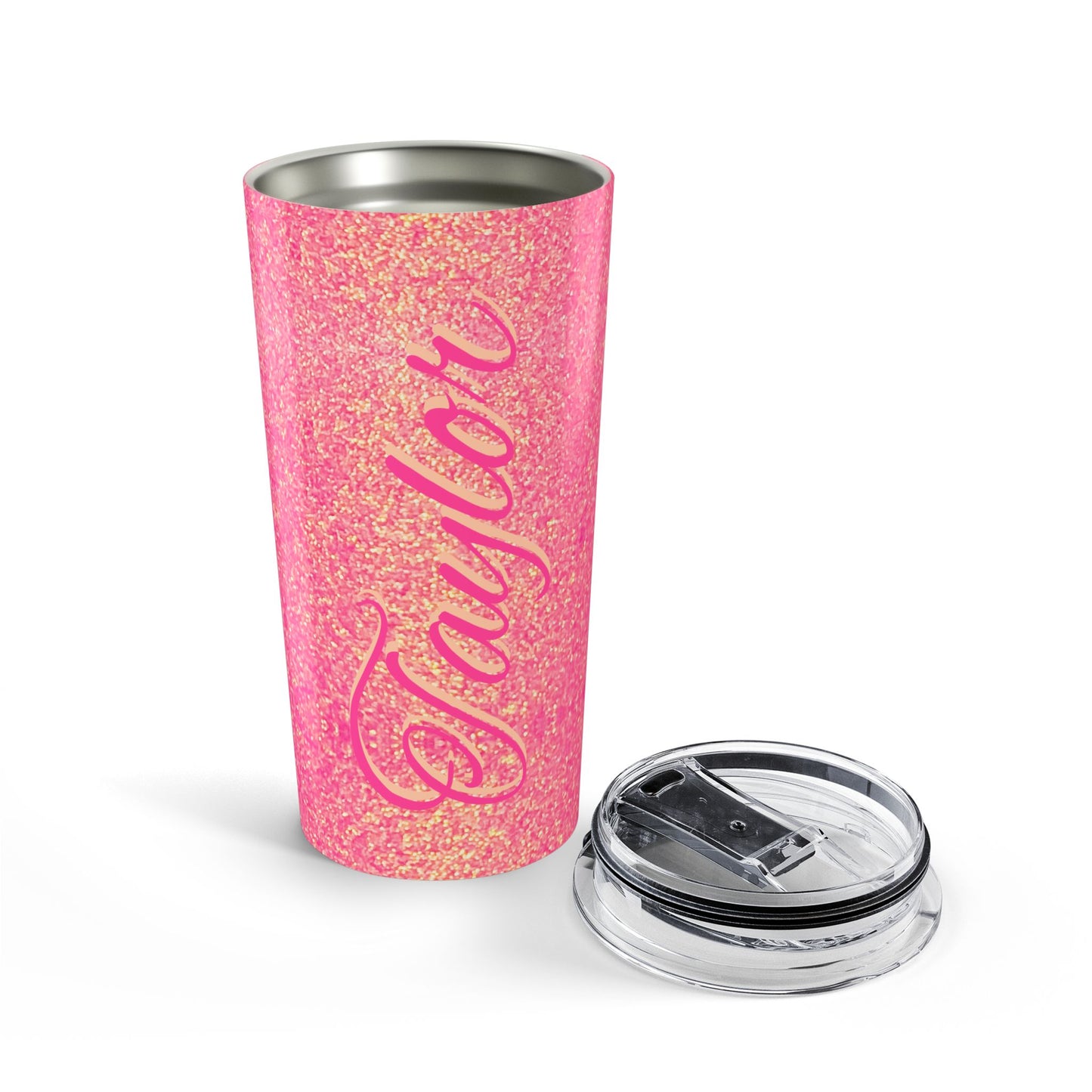Pink Glitter Script Name Tumbler | 20oz Personalized Travel Tumbler