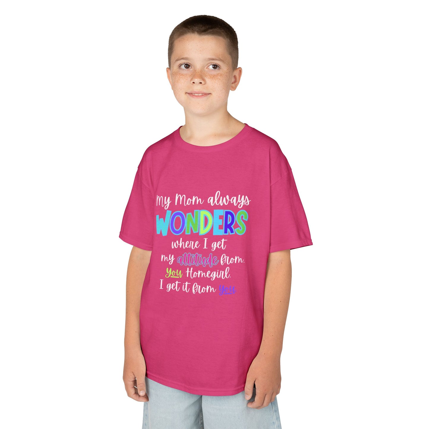 Colorful Kids Tee: 'My Mom Wonders Where I Get My Attitude From' | Fun Gift for Birthdays, Holidays, Everyday Wear, Unique Kids Apparel