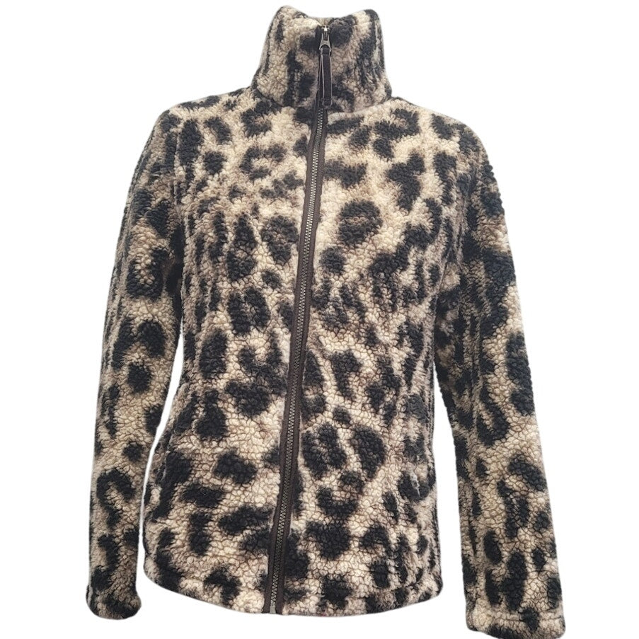 Members Mark Womens Small Polyester Leopard Long Sleeve Full Zip Sherpa Jacket