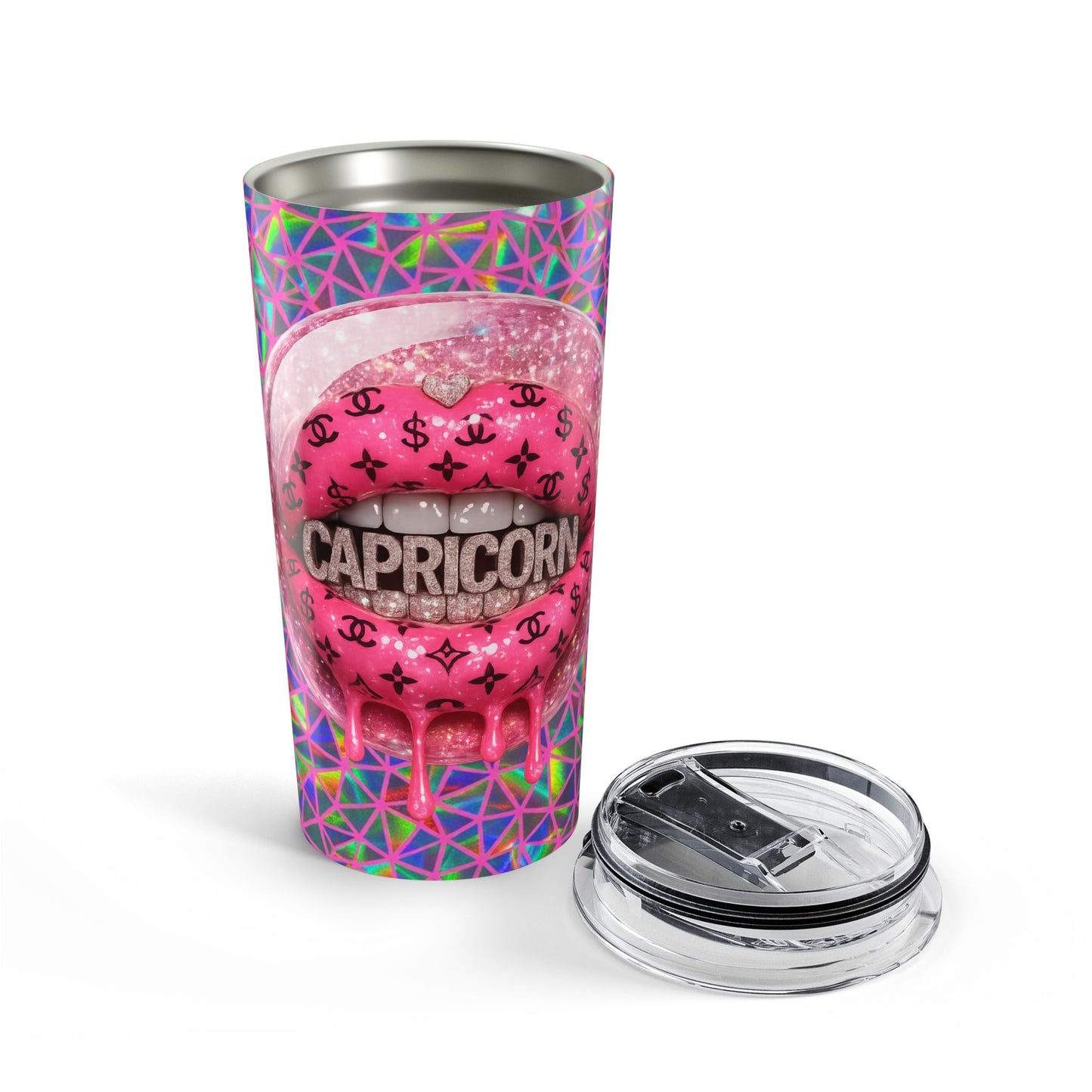 Capricorn Dripping Lip Art Tumbler 20oz Neon Geometric Zodiac