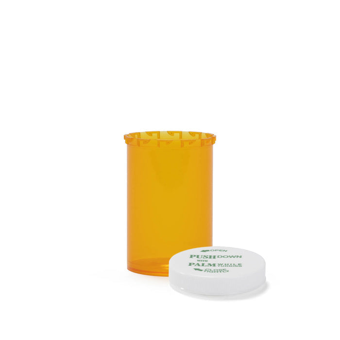 Berry Global Amber Plastic Vials – 40 Dram with CR Safety Caps (100 ct)
