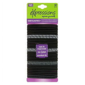 Expressions Hair Ties  Elastics Clasp Free  Black 32Ct