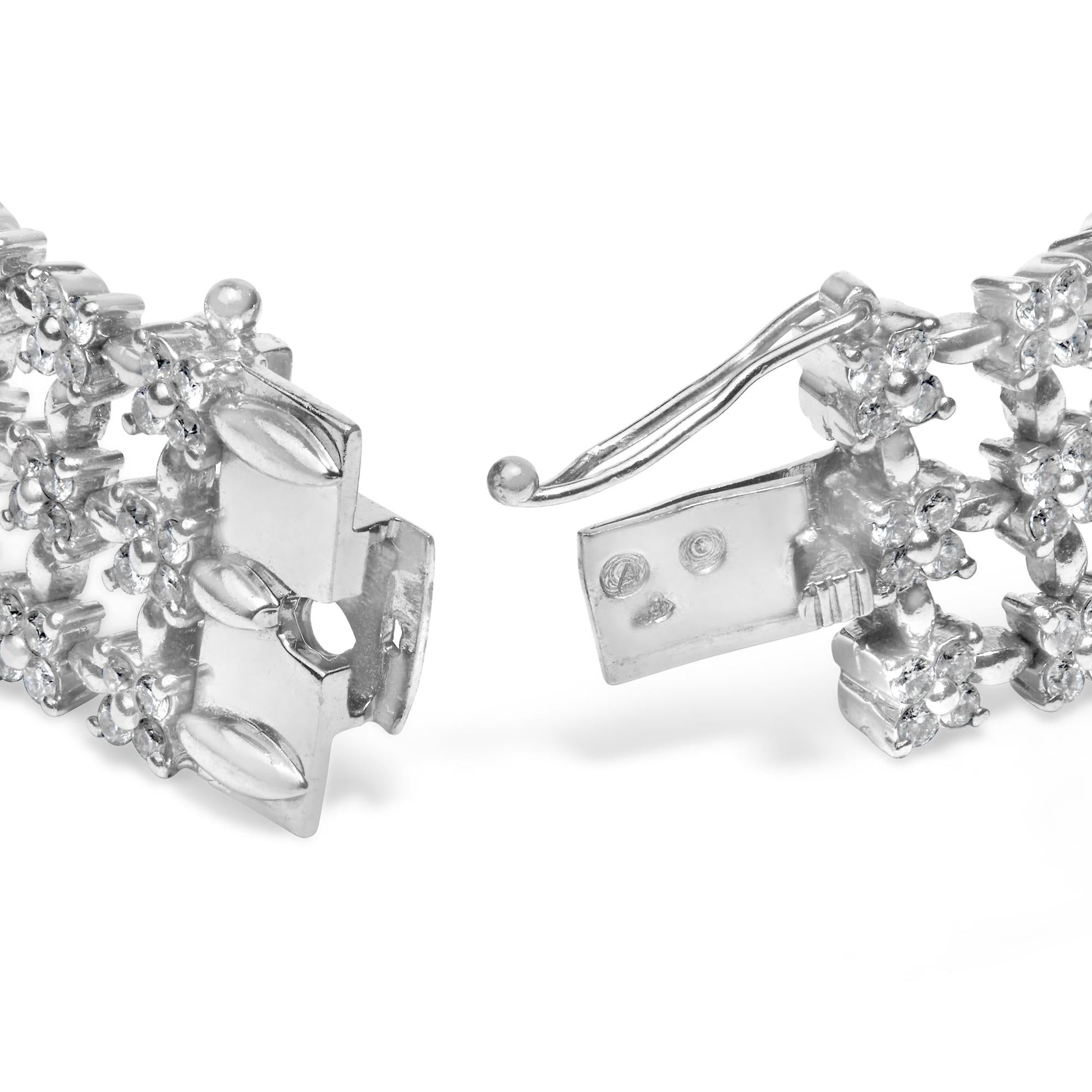 18K White Gold 7 1/2 Cttw Diamond 3 Row Floral Link Bracelet (G-H Color, VS1-VS2 Clarity) - 7 " Inches-1