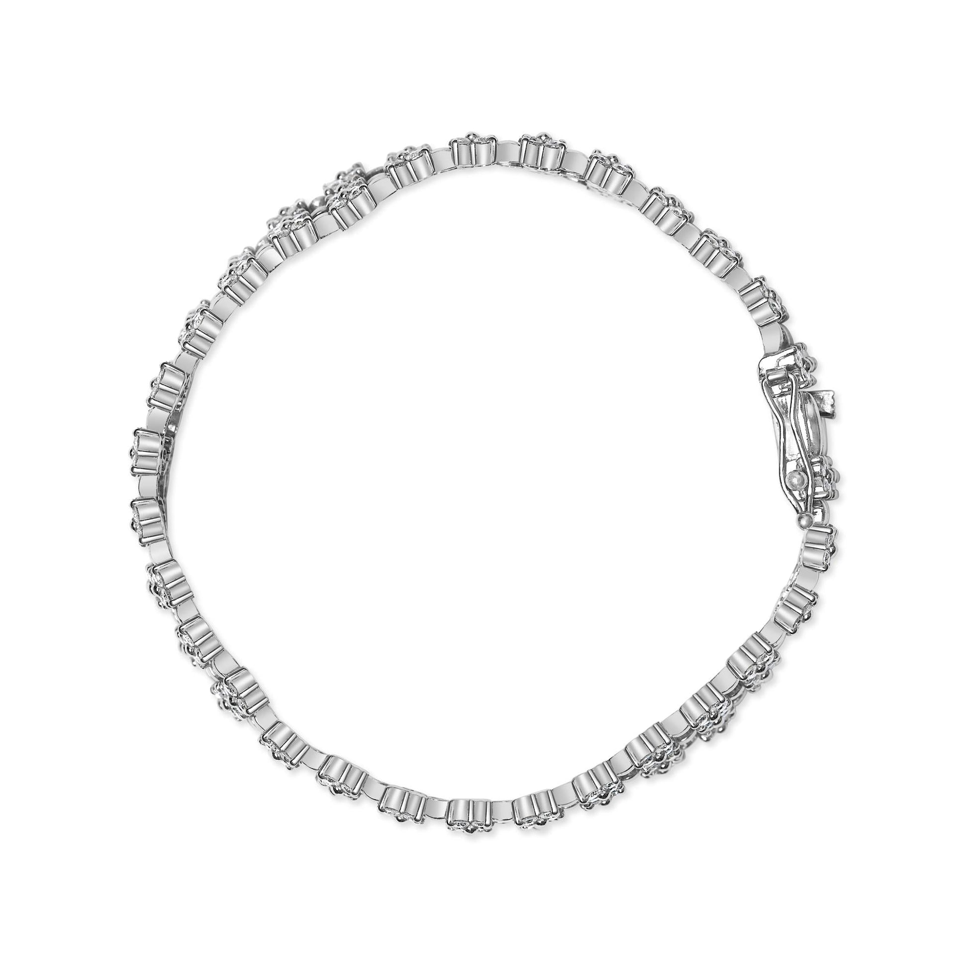 18K White Gold 7 1/2 Cttw Diamond 3 Row Floral Link Bracelet (G-H Color, VS1-VS2 Clarity) - 7 " Inches-3