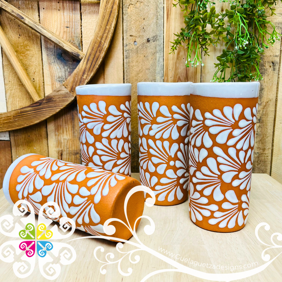 Set of 4 Natural/White Espiga Cilindro Tall Cup - Set Clay Cup
