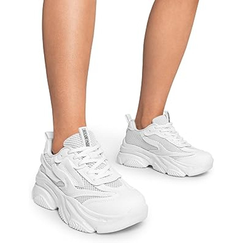 Dream Pairs Womens 6 White Faux Leather Lace Up Platform Sneakers Athletic Shoes
