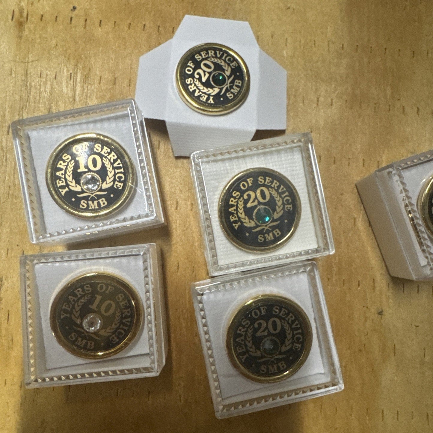 Set 8 of Years of Service Employee Award Pins 10 20 45 Year Gold Tone SMB