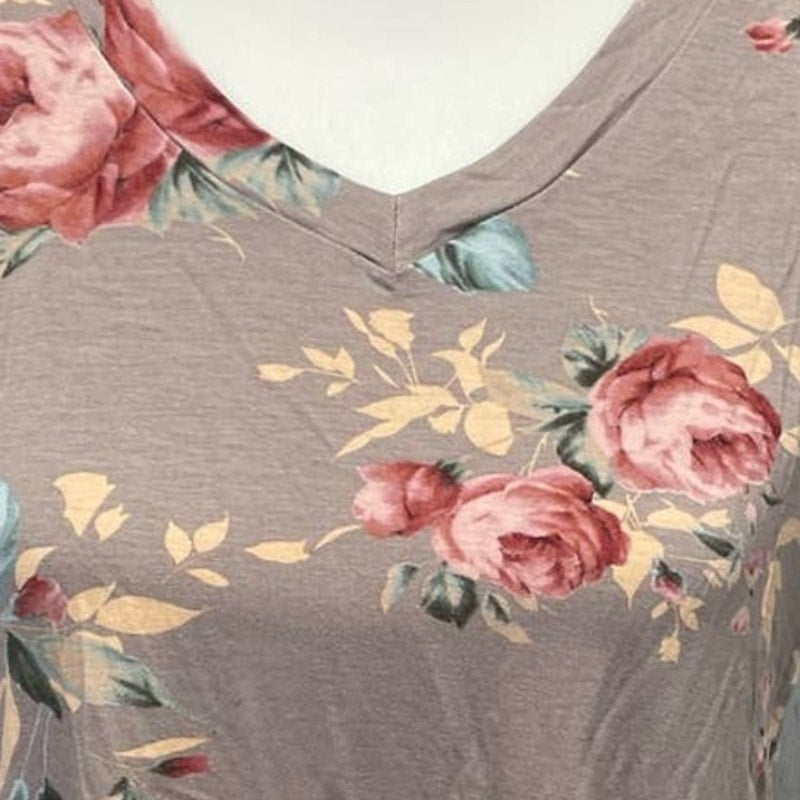 Bom Bom Womens Medium Short Sleeve Polyester Blend VNeck Floral Tee Shirt Blouse
