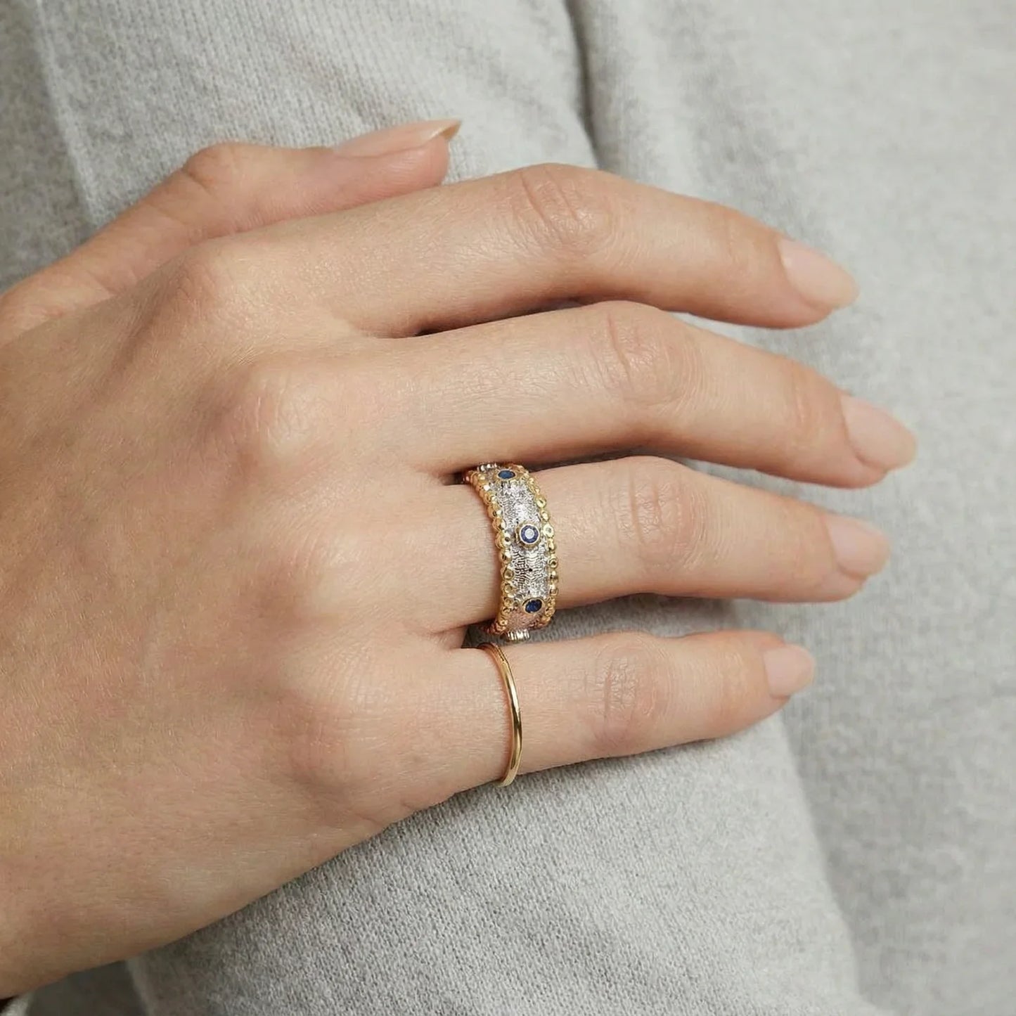 Azure Dreams Band Ring – 24K Gold Vermeil, Sterlingsilber & blaue Zirkonia-2