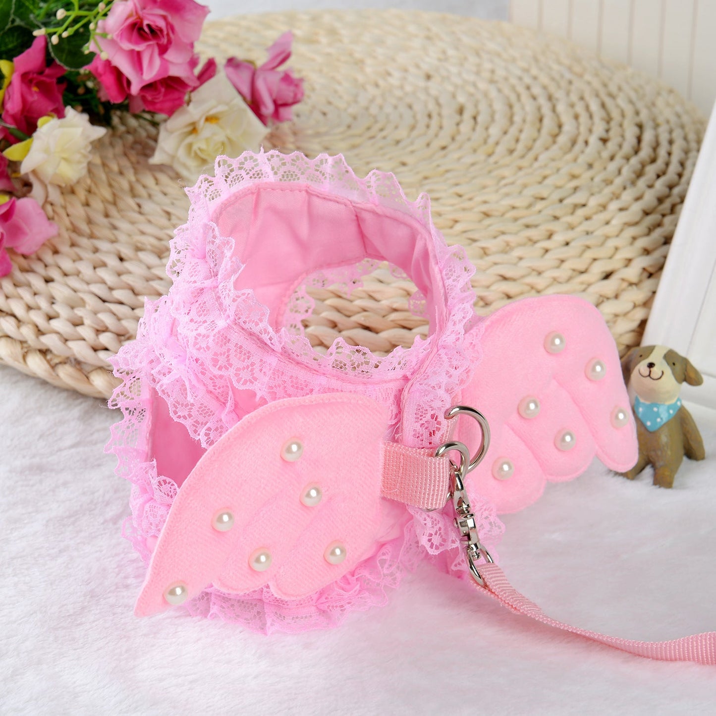 Angel Wings Lace Dog Harness with Pearl Details & Matching Leash