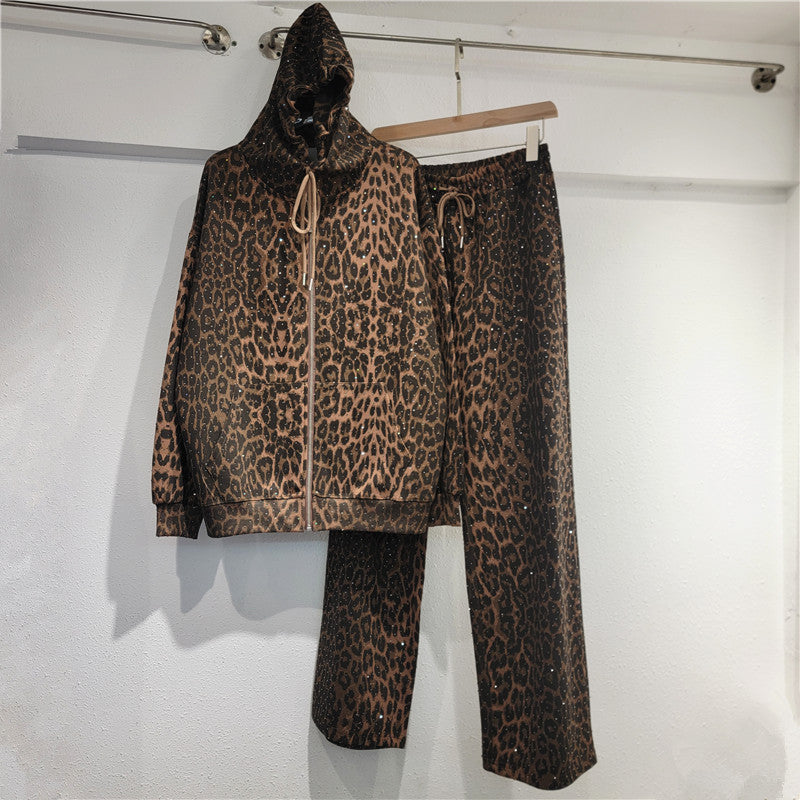 loose diamond hot pressed long sleeved top+casual pants for women