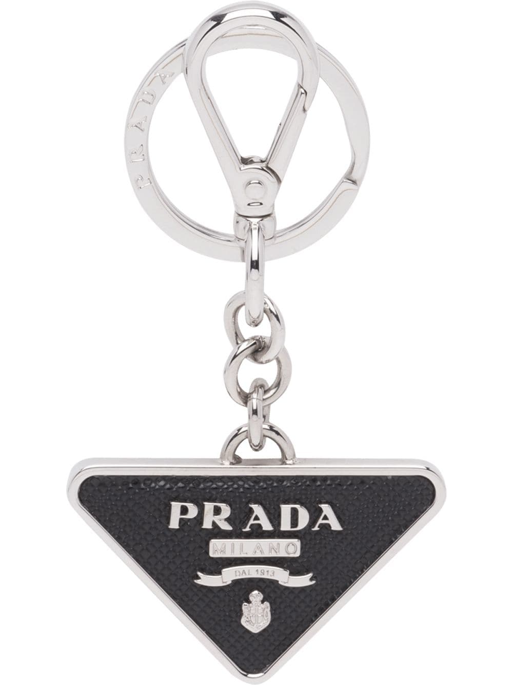 Prada Men Saffiano Leather And Metal Keychain