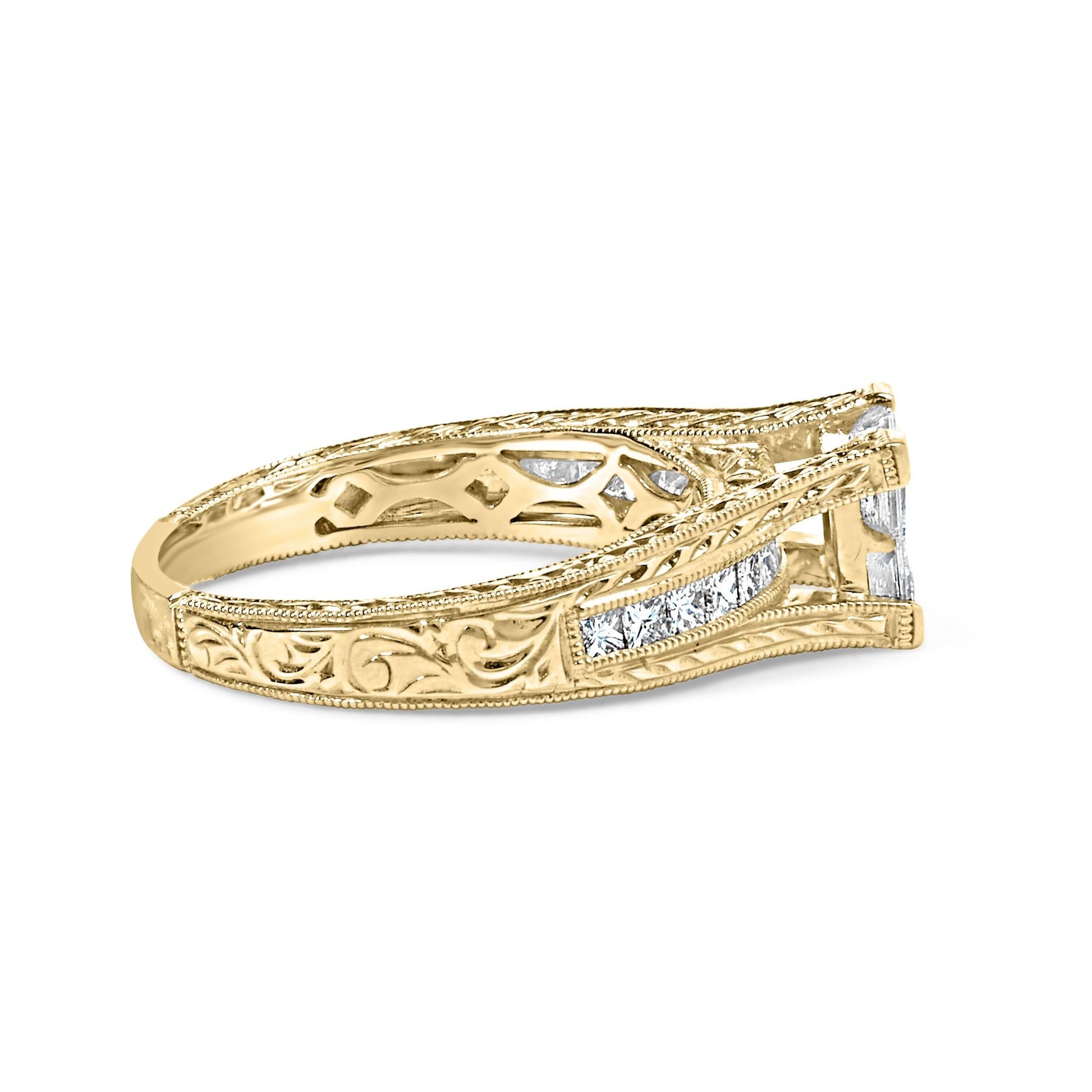 14K Yellow Gold 1.0 Cttw Princess Composite Diamond Engagement Ring (G-H Color, VS1-VS2 Clarity) - Size 7-1